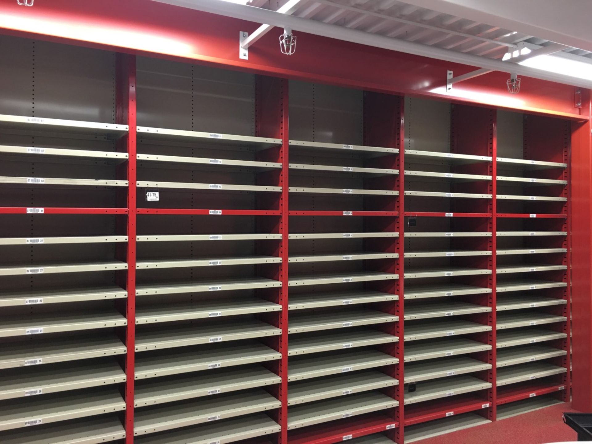 52 SECTIONS OF HALLOWELL H-POST CLOSED BACK SHELVING (BACK TO BACK), SIZE: 98"H X 18"D X 36"W