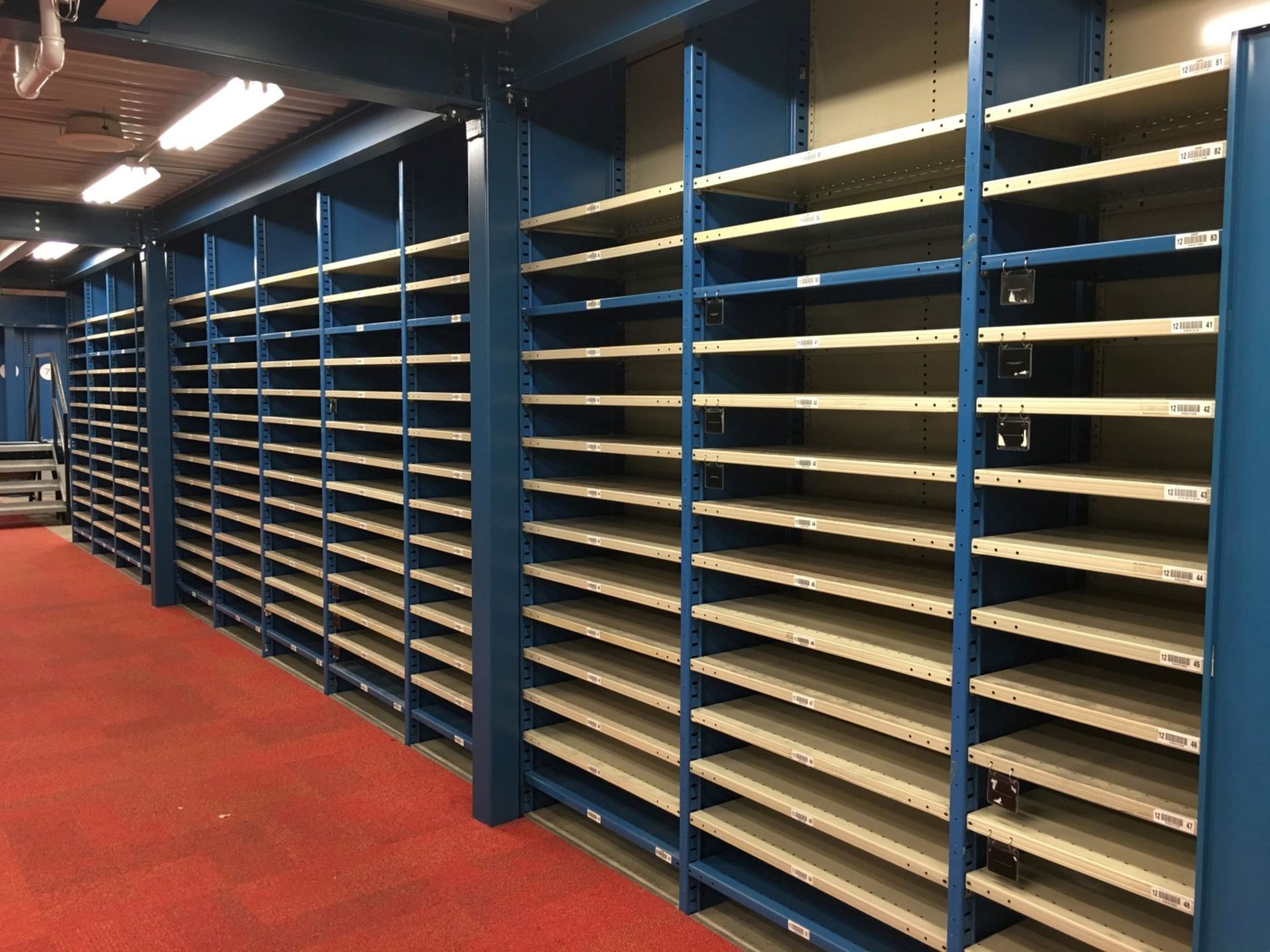 26 SECTIONS OF HALLOWELL H-POST CLOSED SHELVING (BACK TO BACK), SIZE: 98"H X 18"D X 36"W