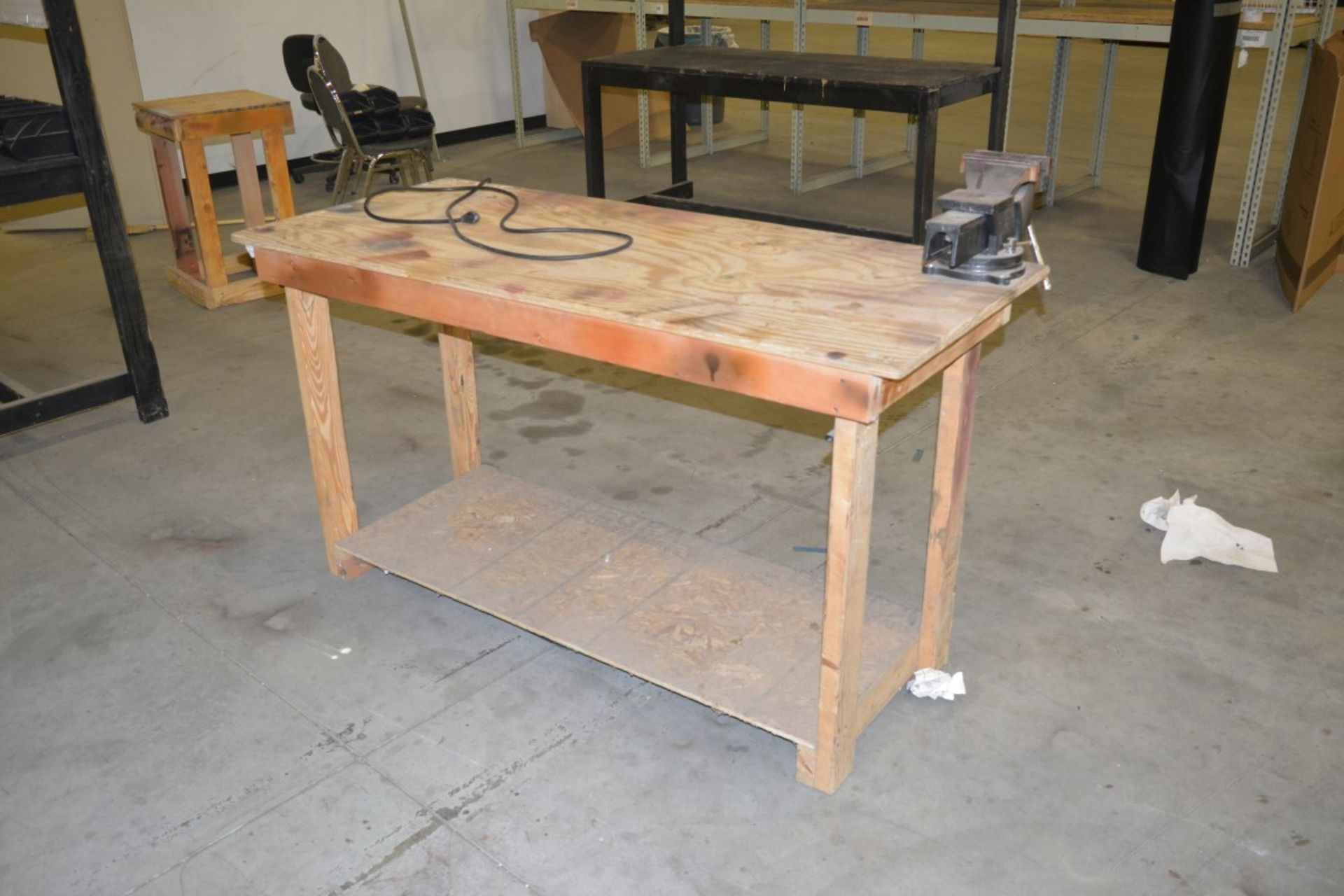 WOODEN WORKBENCH WITH METAL WISE, - Image 2 of 2