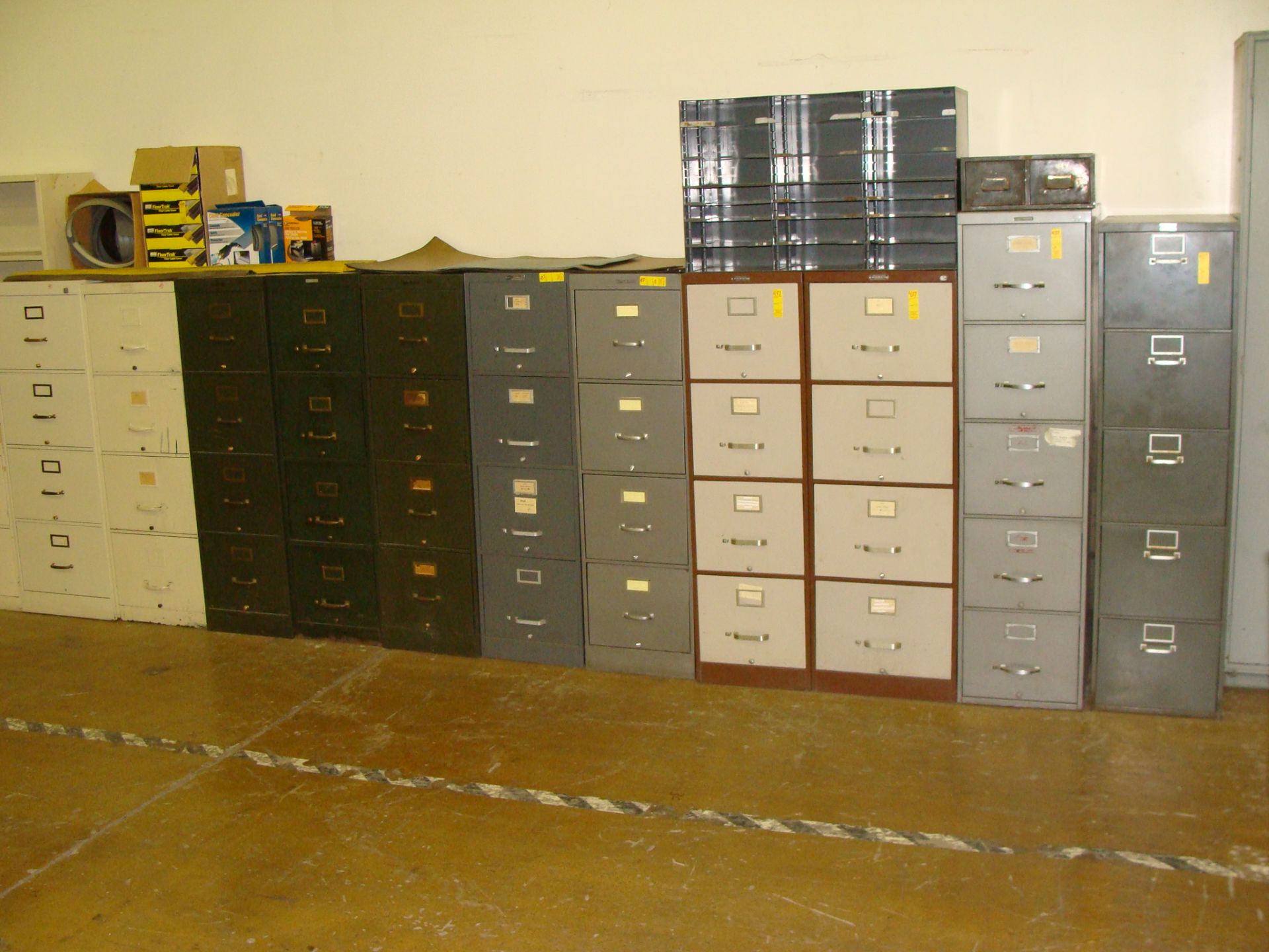 11 Metal Filing Cabinets + Misc