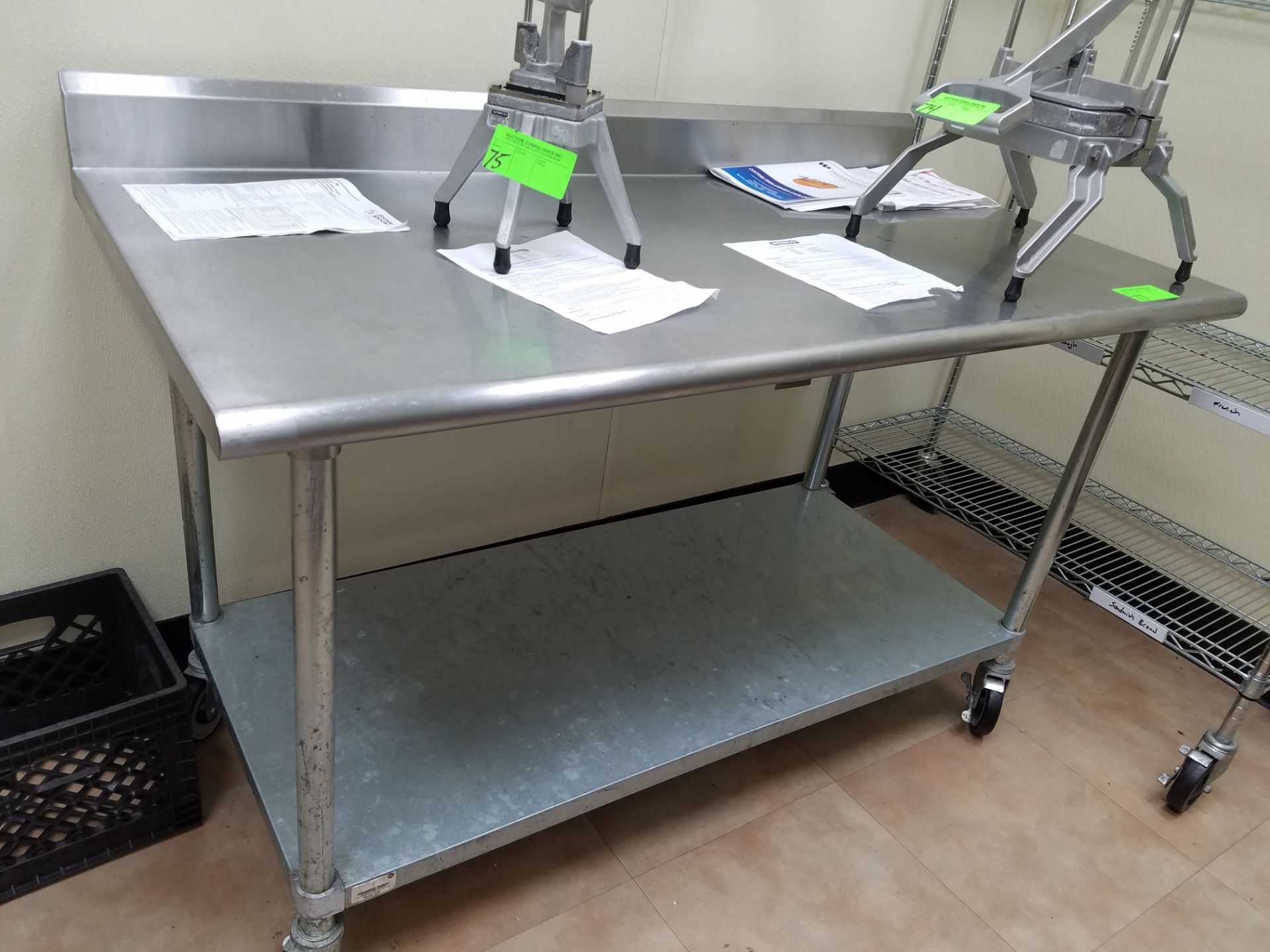 Stainless steel 5' work table with under shelf on castors