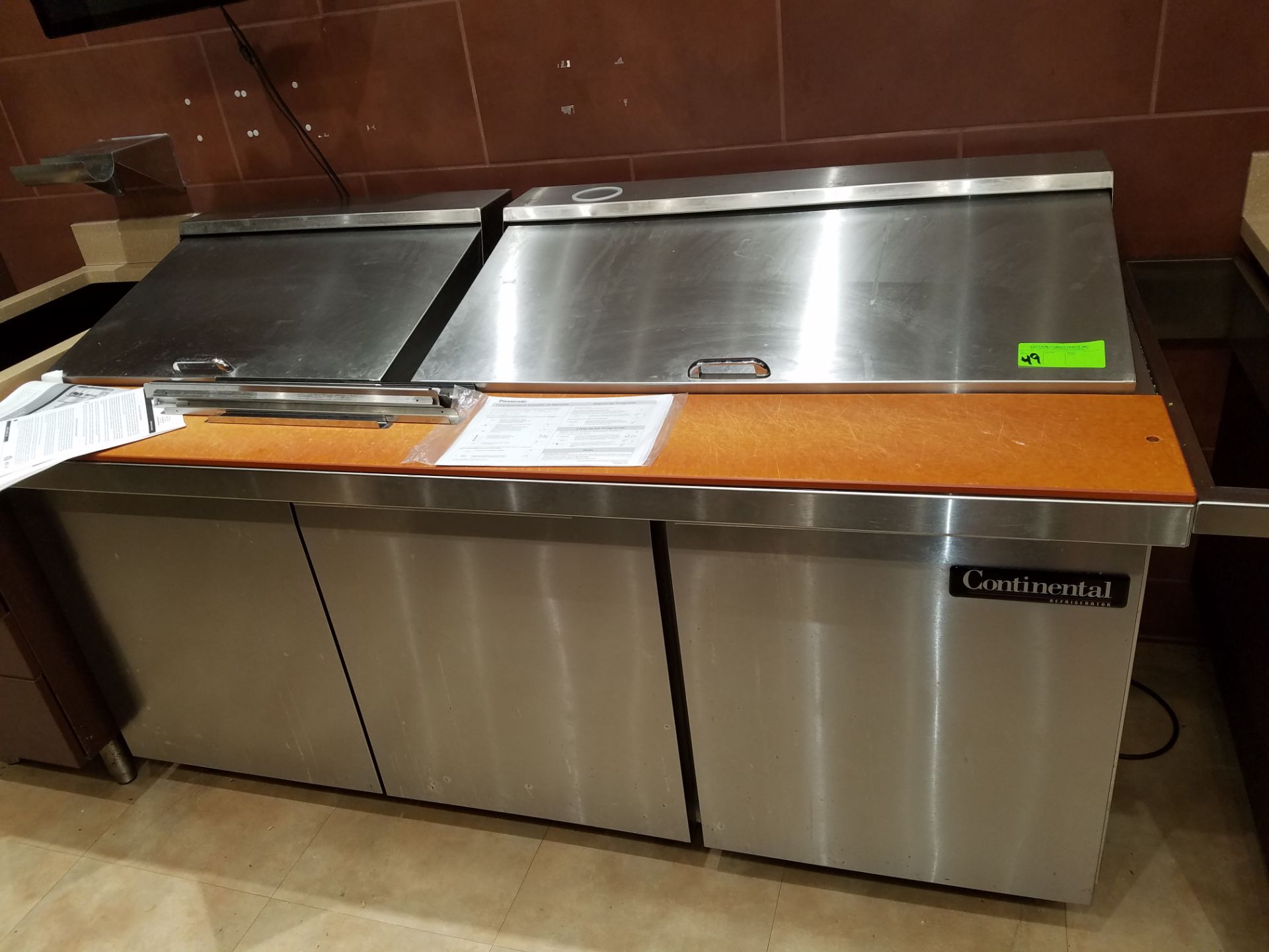 Continental 3 door refrigerated prep table, model 3R with poly top cutting board, 72", SW7220m,