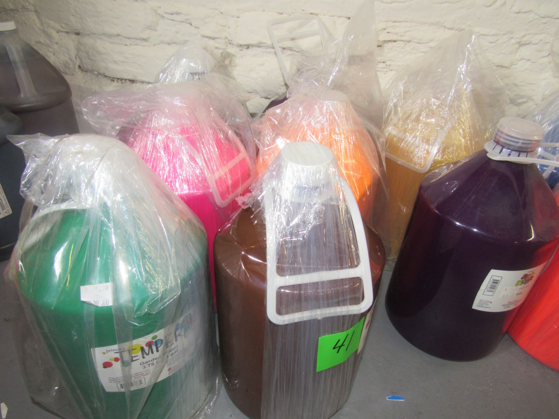 Grp of 6 - 1 gallon tempura and acrylic paint, retail $30 each