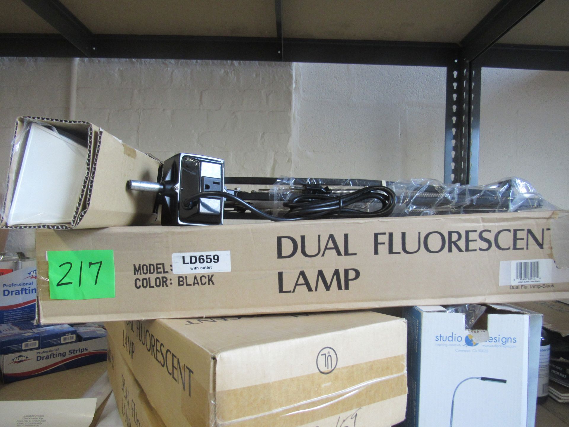 Dual Fluorescent lamp, model LD659 with outlet, black