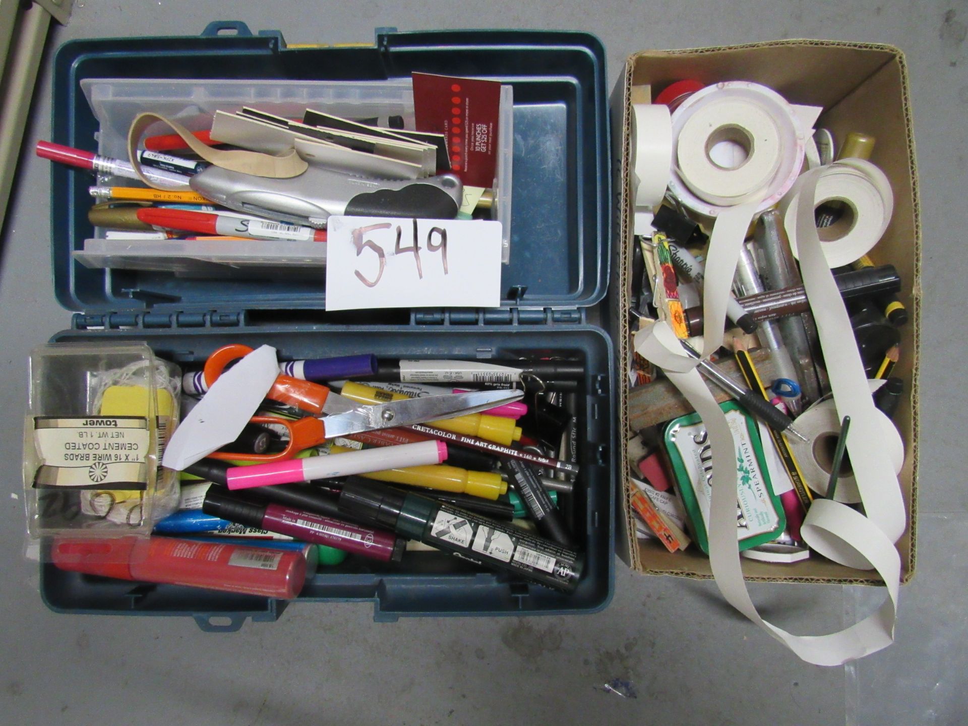 Grp of Office: Markers, Exacto knives, pens; clips, tape