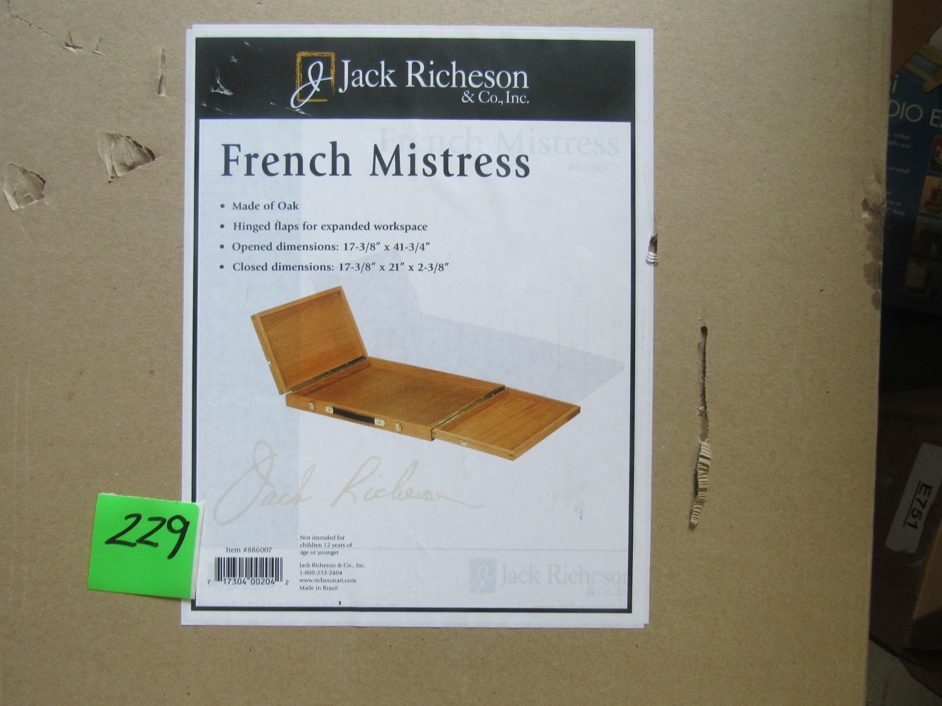 Jack Richeson & Co oak French mistress opened 17 3/8" x 41 3/4", item 886007