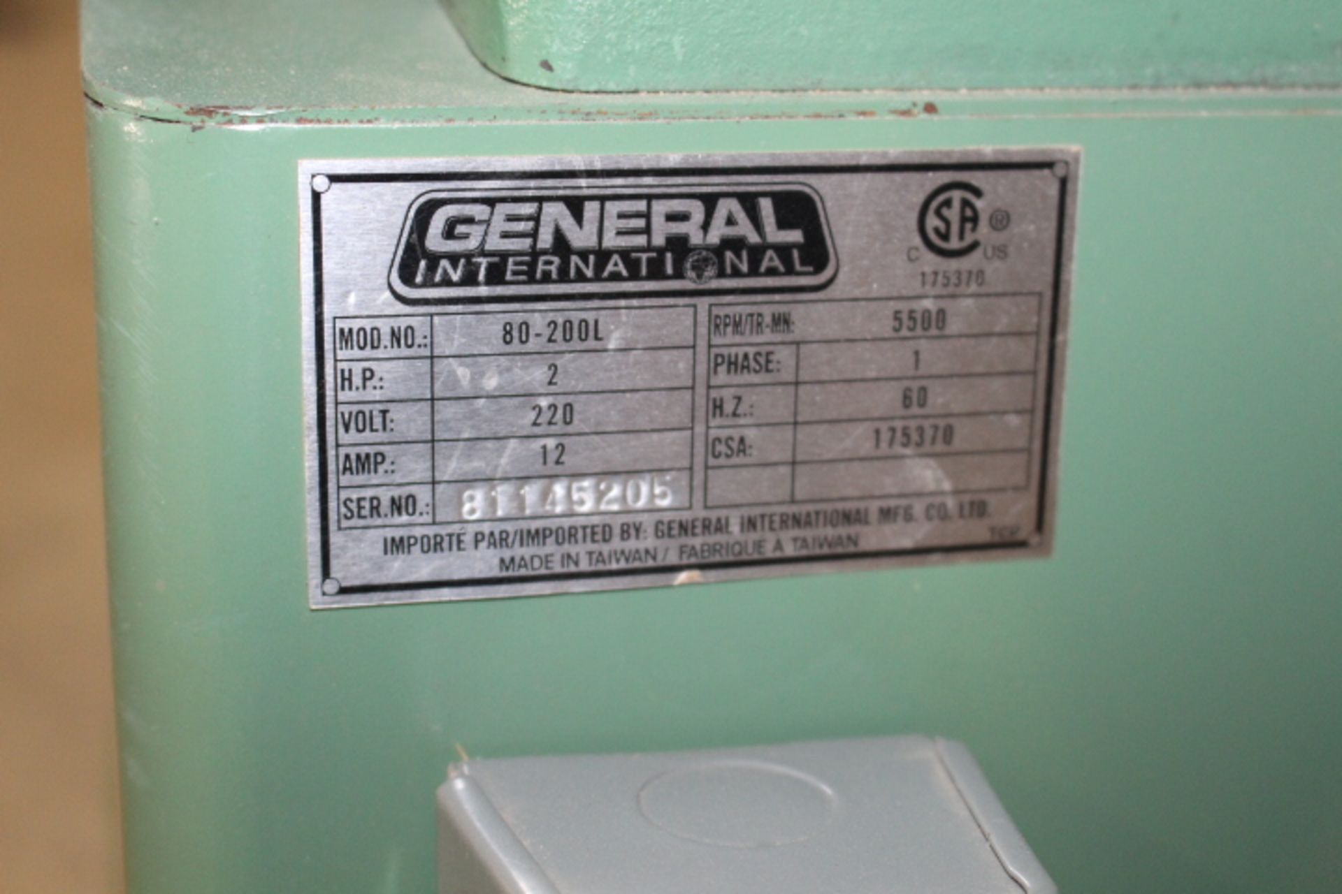 General International Joiner 80-200L, 2hp, 220volt 1phase - Image 3 of 3