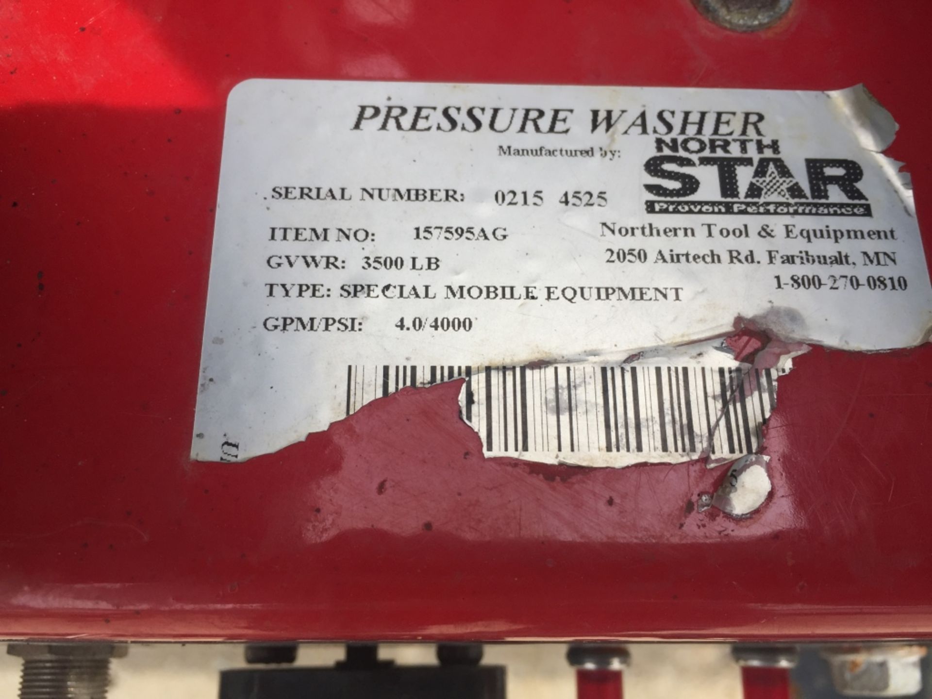 North Star Pressure Washer, Serial #0215 4525, GPM/PSI 4.0/4000, 229 hours, Honda GX 630 Motor, Type - Image 6 of 6