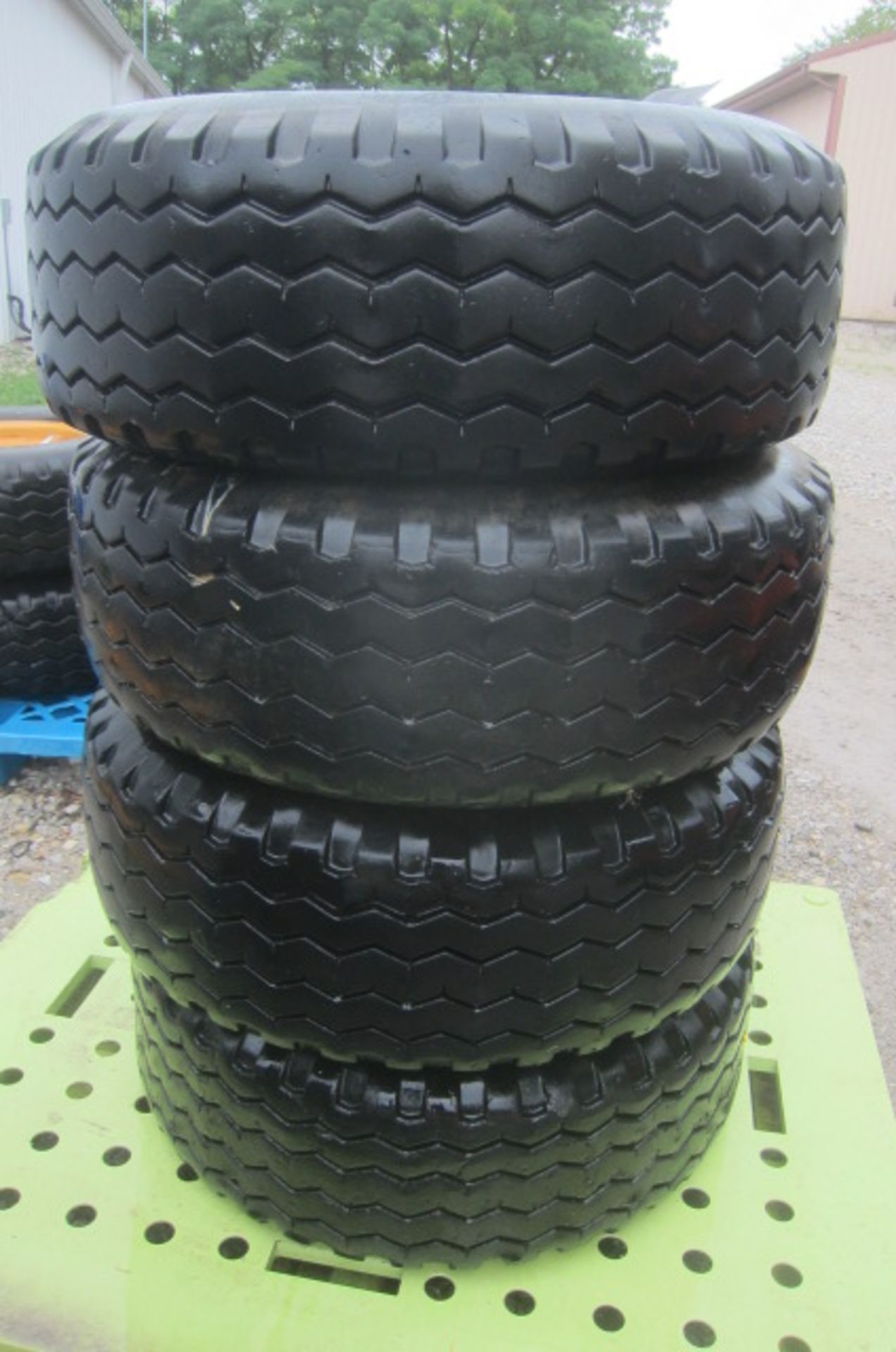 (4) Used Galaxy Workstar 11L-16SL Tire & Rim , 10 Ply, 8 Bolt Rim, 6" Center, 8" Pattern, Located in