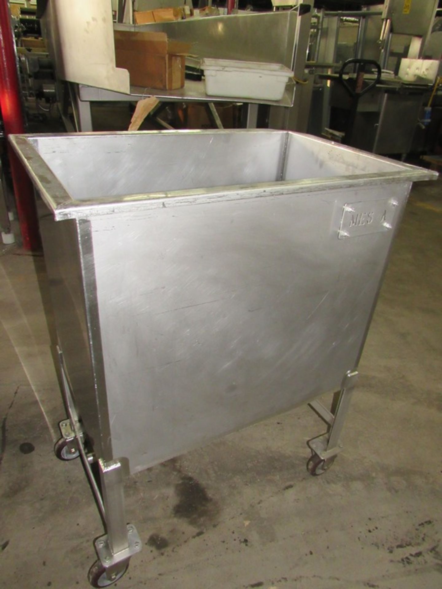 S.S. Product Bins, 17" W X 27" L X 24" D, 1" bottom center outlet, (3) screens, (2) lids. (Located - Image 5 of 10
