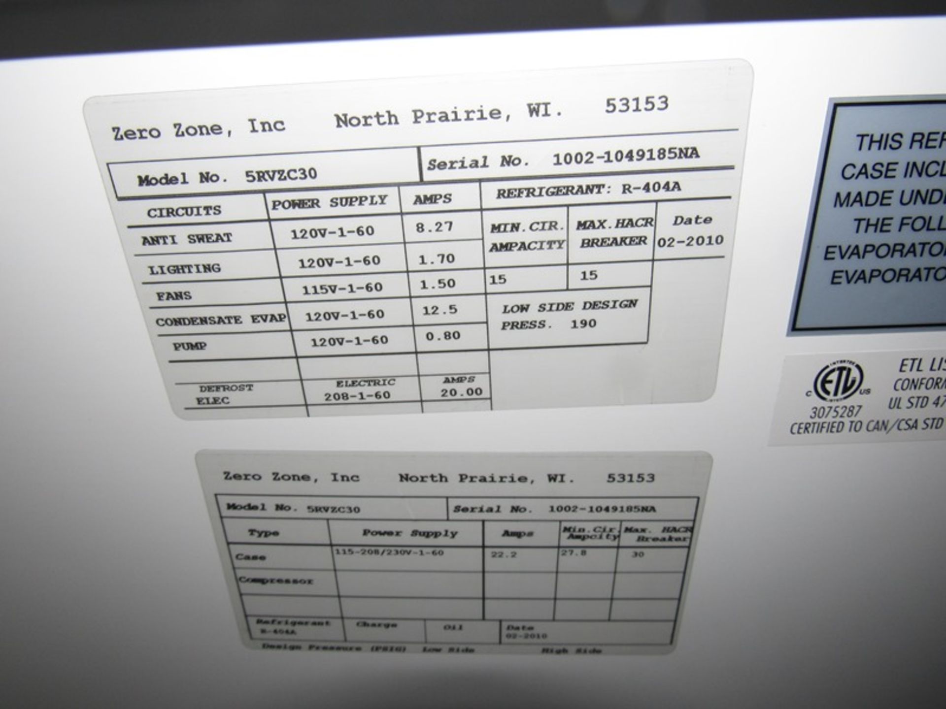 Zero Zone Mdl. 5RVZC30 5-Door Reach In Lighted Freezer, 63" doors, 139" L X 36" D X 83" T, 120 volts - Image 6 of 6