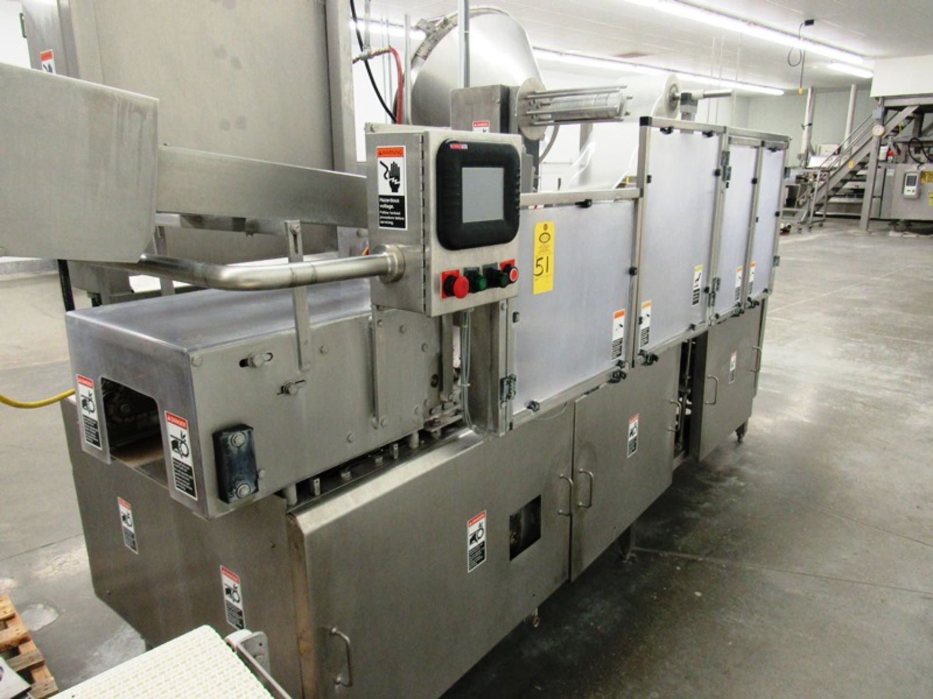 Modern Packaging Mdl. SL-1 x 1 Automatic Single Lane Straight Line Cup Filler, cup denester, roll