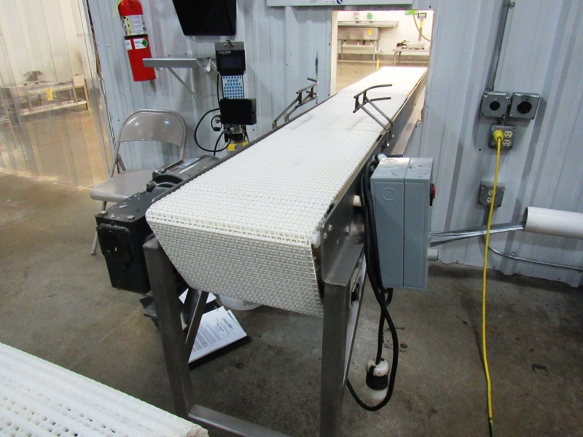 Stainless Steel Frame Conveyor, 12" W X 9' L plastic belt, 1/2 h.p., stainless steel motor, 208/