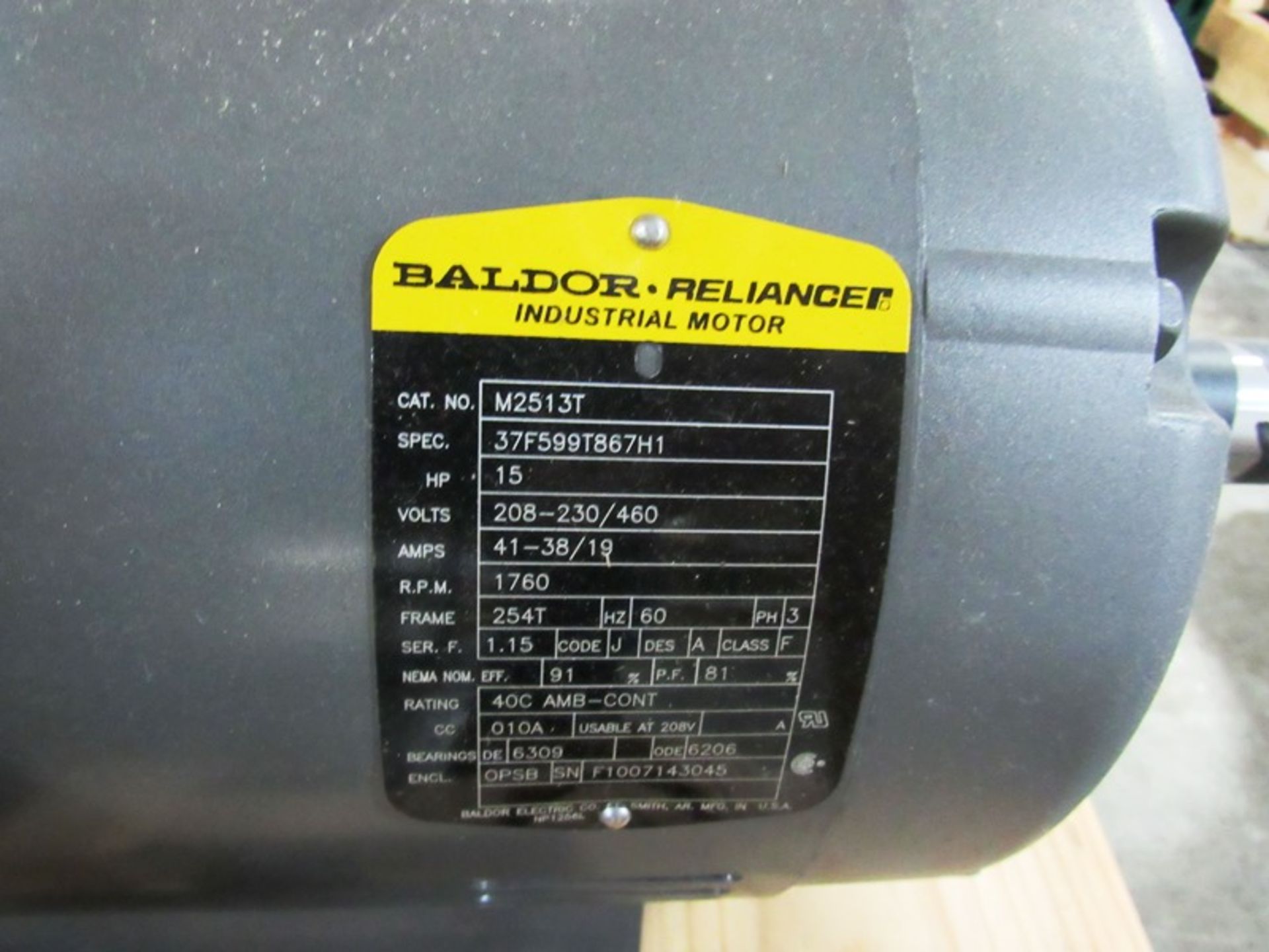 Baldor Motor, 15 h.p., 208/230/460 volts, 1760 RPM, frame 254T, high low voltage (Removal Begins - Image 3 of 3