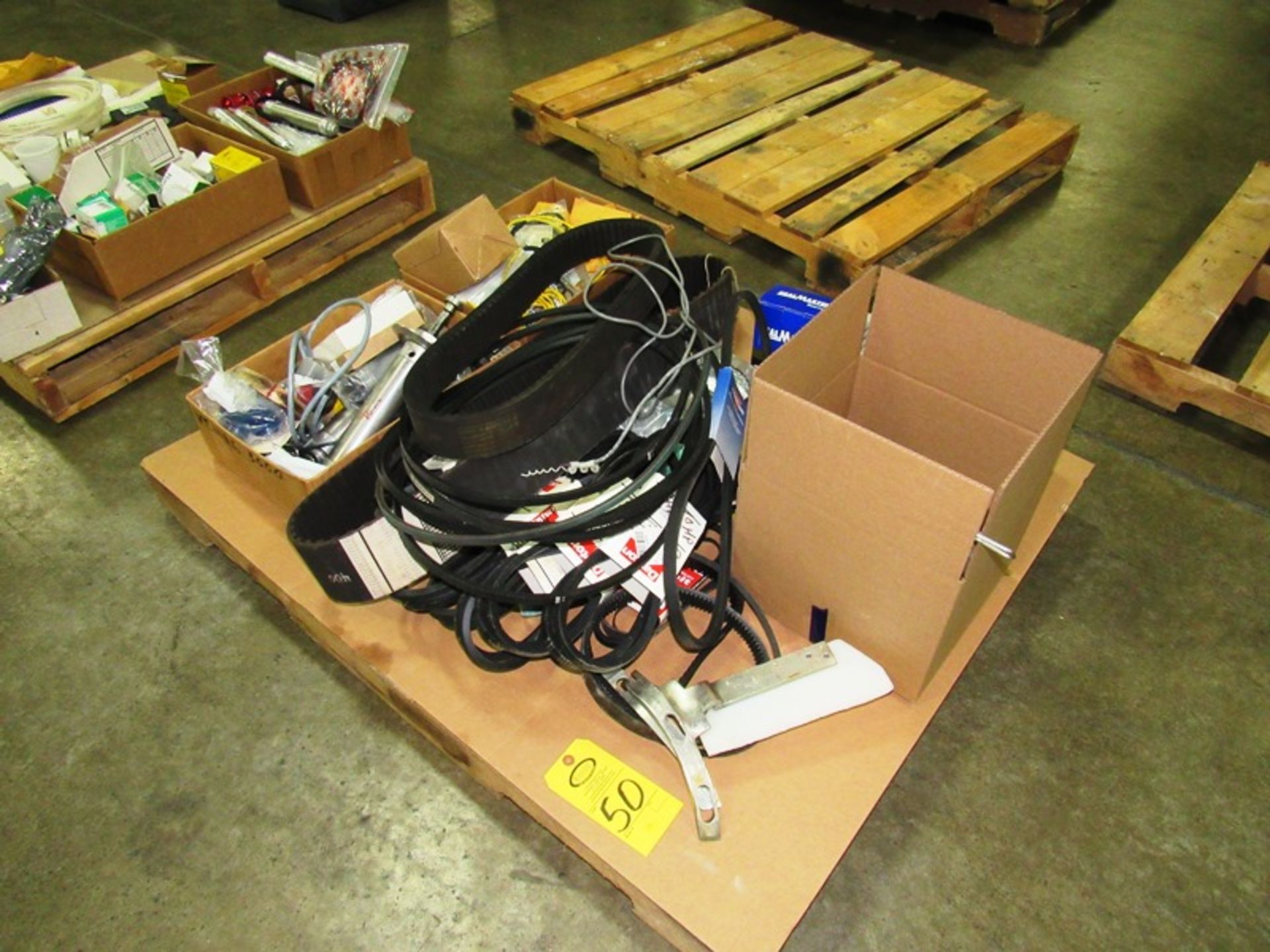 Skid of Mainly Vemag Parts: Belts, Filters, Photo Eye Sensors, Contactors, Gears, Pneumatic