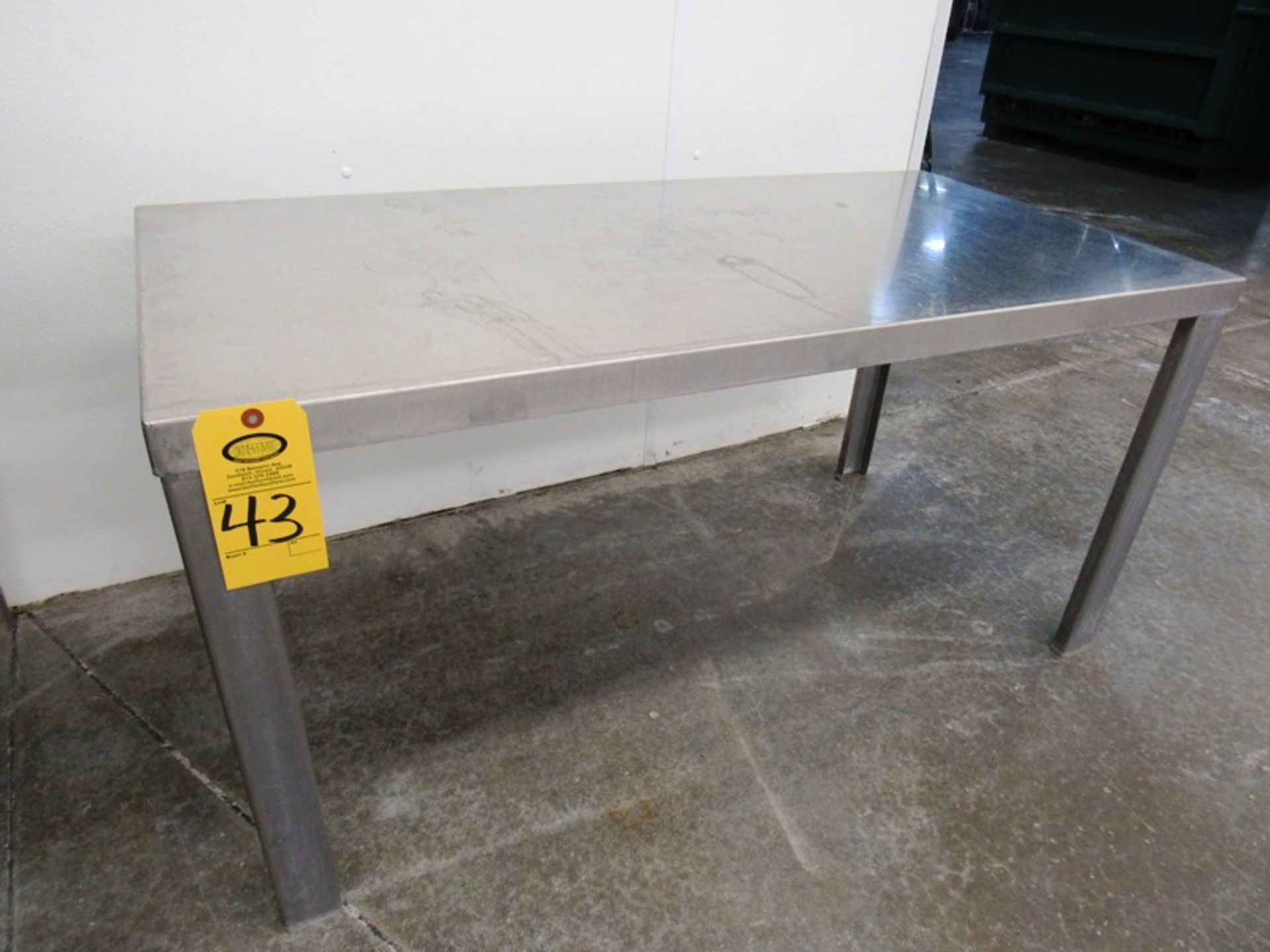 Stainless Steel Table, 43" W X 49" L X 24" T (Removal Begins July 5th) Loading Fee $35 Rigger: