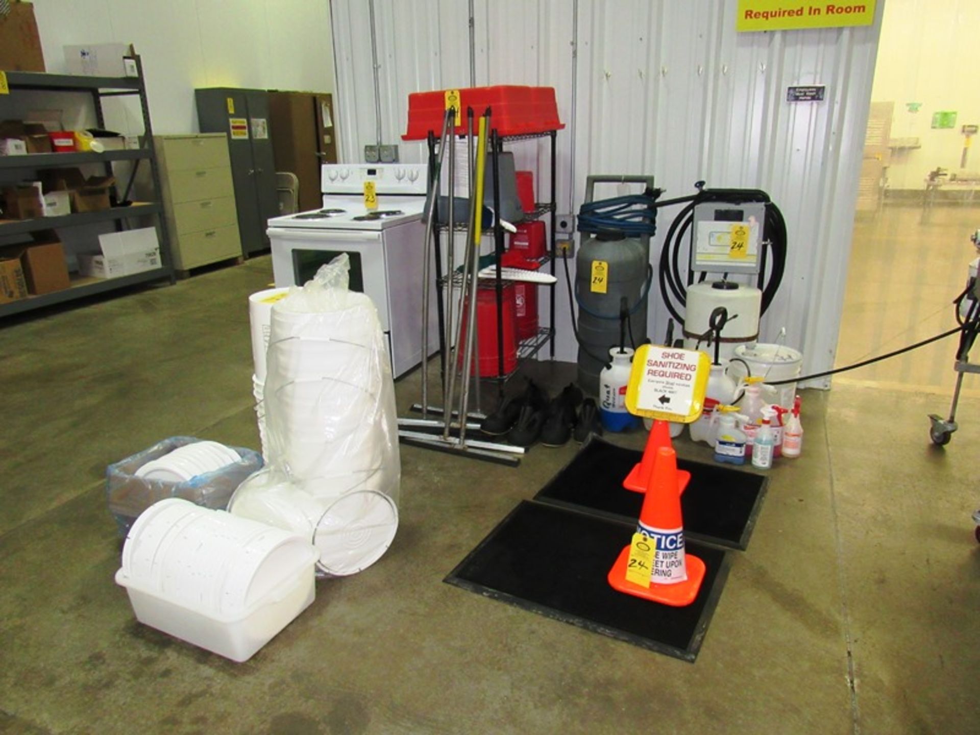 (2) Plastic Chemical Foamers, (2) Plastic Pump Sprayers, Buckets, Brushes, Squeegees, Rubber