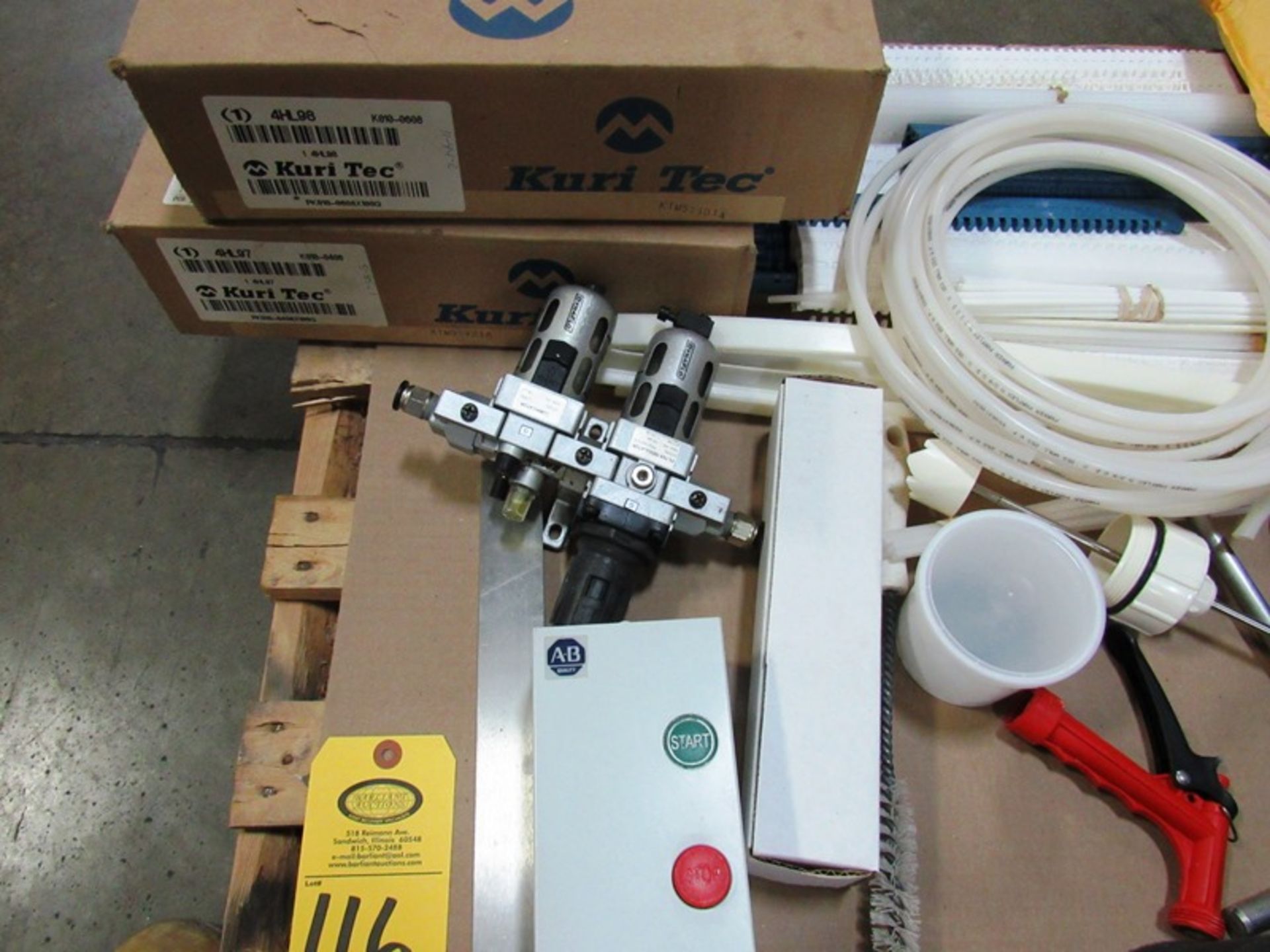 (2) Skids: Pneumatic Cylinders, Contactors, Filters, Tubing, Stack Light, Conveyor Pieces, Wire, - Image 5 of 5