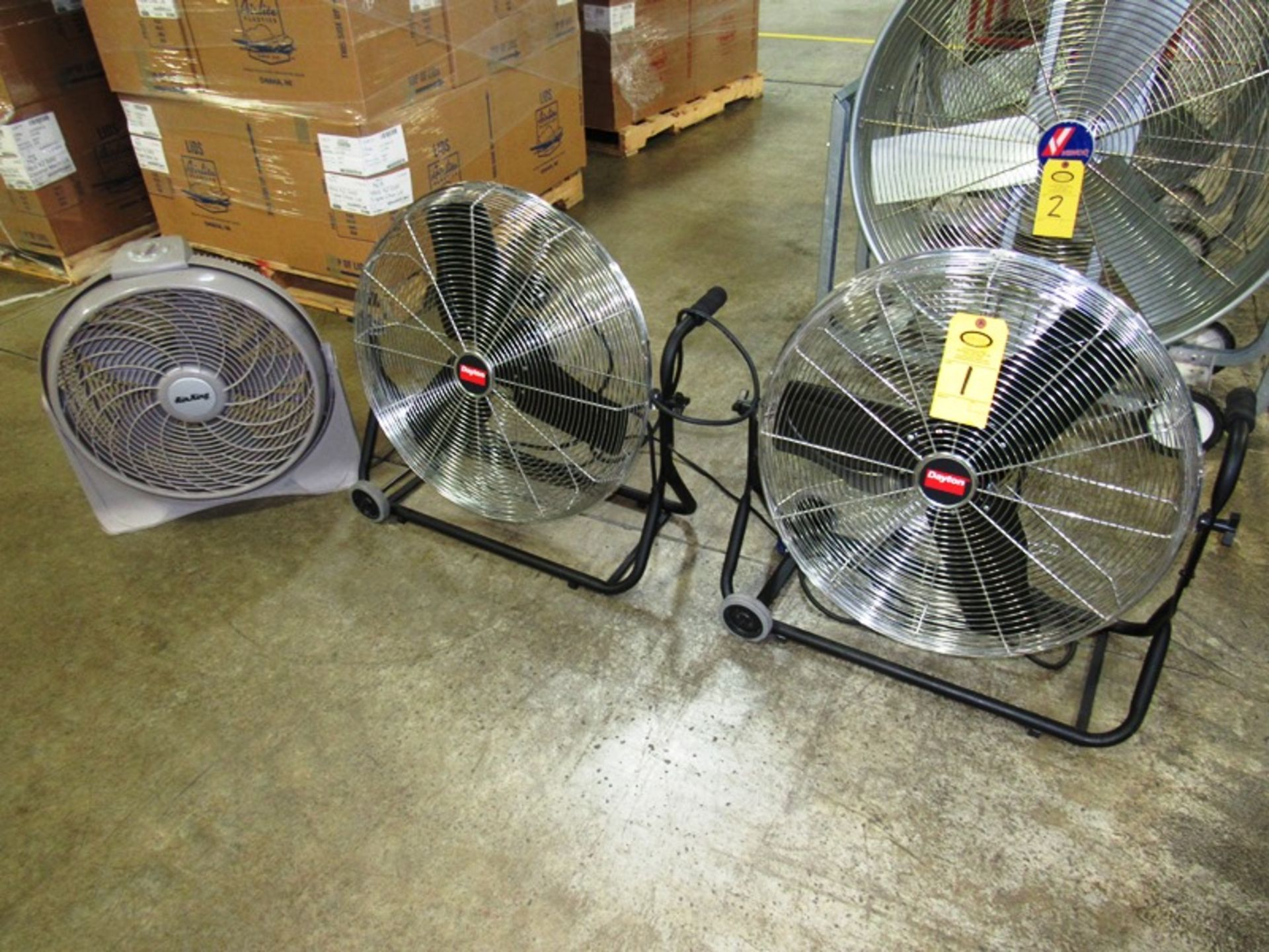 (2) Dayton Mdl. ZMAIIB 24" Dia. Fans & (1) Air King 19" Fan (Removal Begins July 5th) Loading Fee $