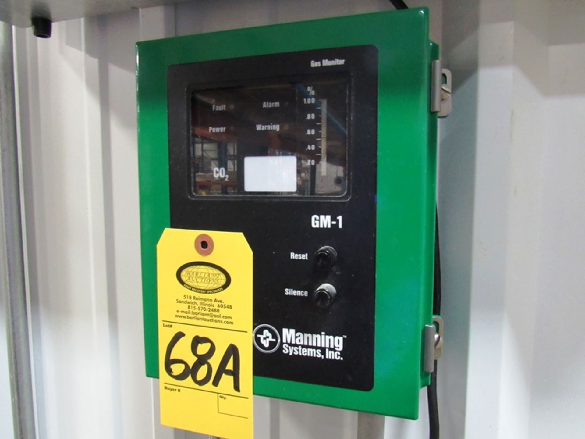 Manning Systems GM-1 CO2 Gas Monitor, Ser. #200208-048-GM1-1 Sensor Mdl. IR-CO2, Ser. #200208-048-