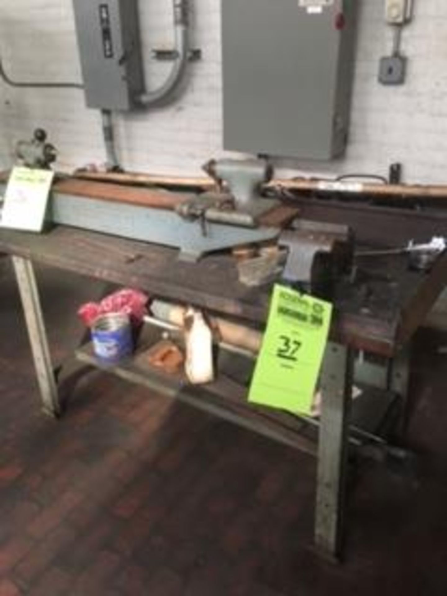 Craftsmen 4 12/" vice with steel shop table. (Lot 36 in pic not included)