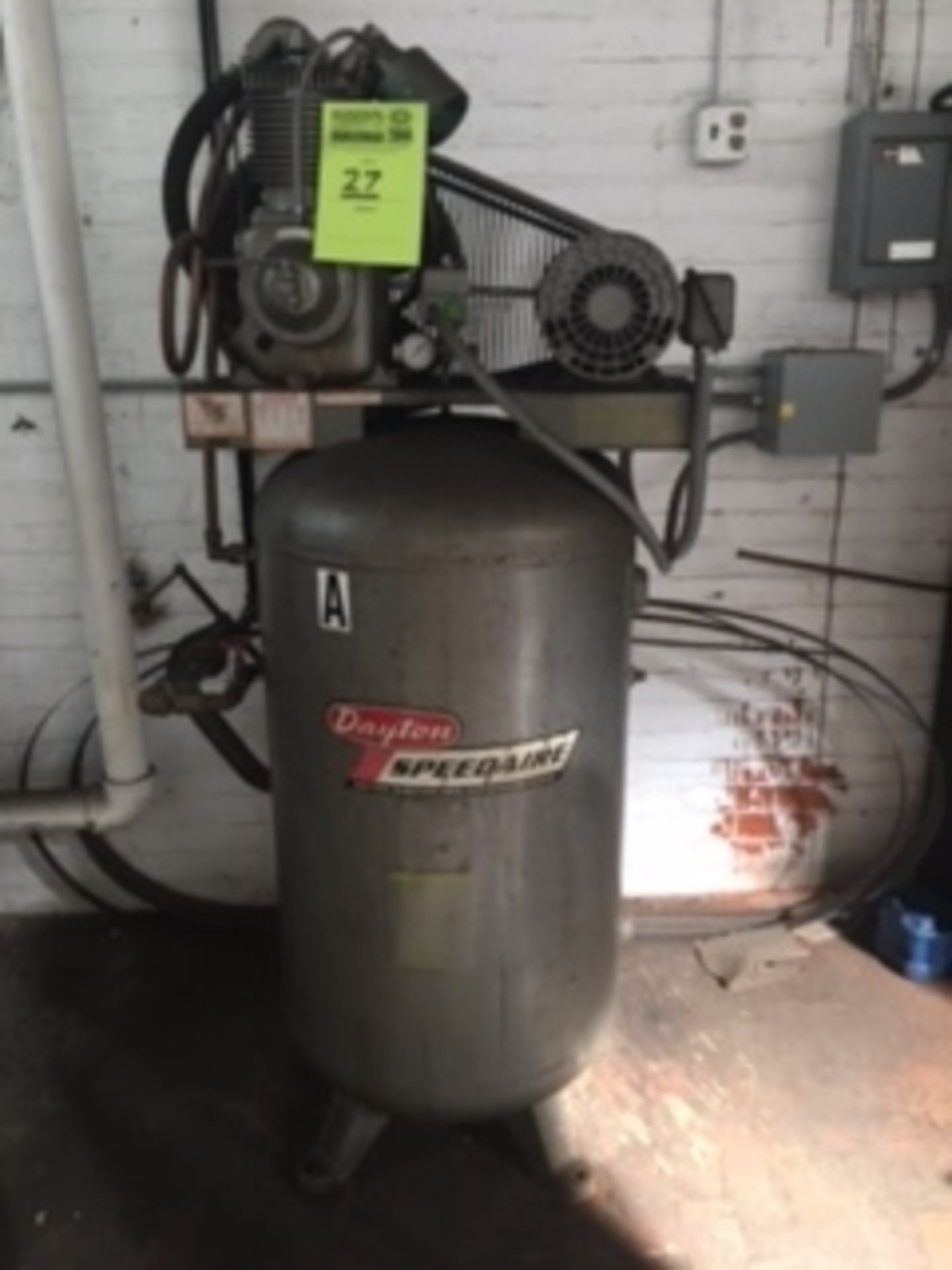 Dayton Speedaire air compressor, model 1z724d  Serial r15069654, 5 hp, 200 psi, 80gal