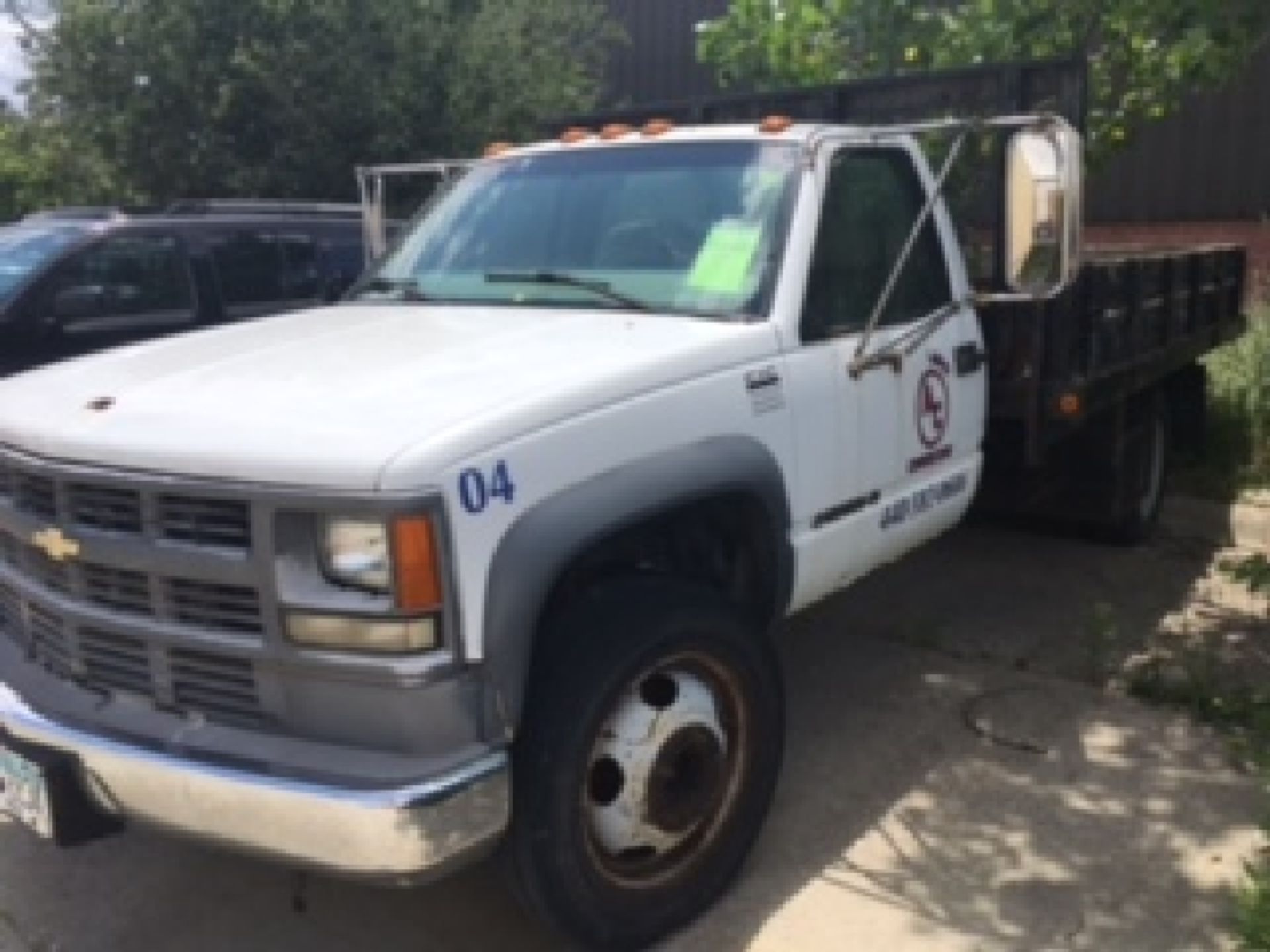 1999 Chevy 3500 HD Stake Body Truck (6.5 diesel, 94007 miles, 12’x8’ bed, 16” rails, hitch)