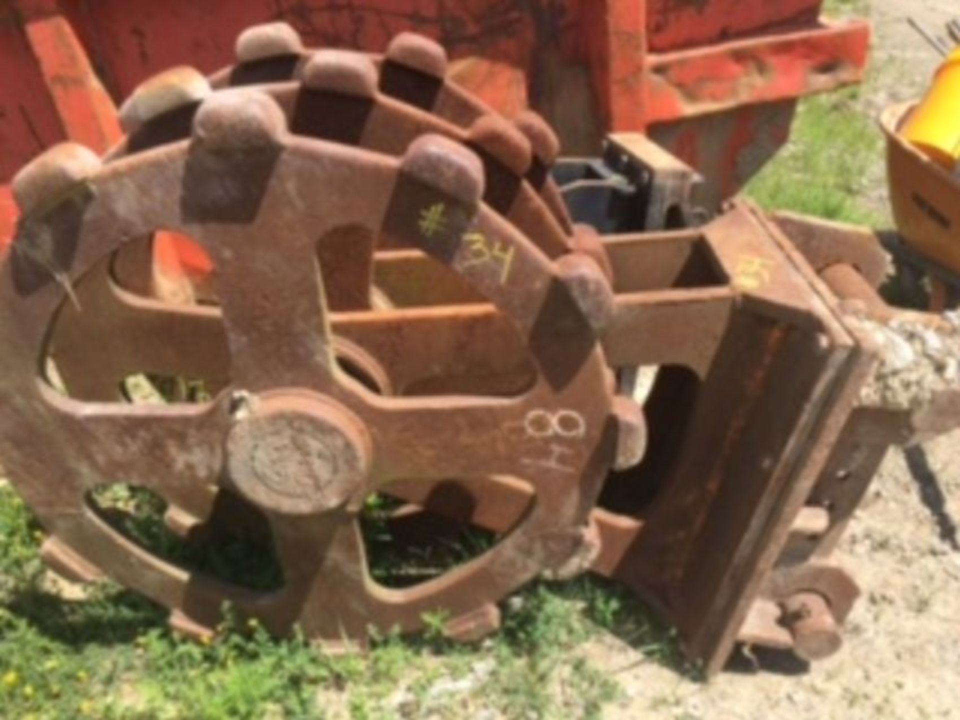 triple wheel roller for excavator, approx 64" tall w/ plate and 2' wide