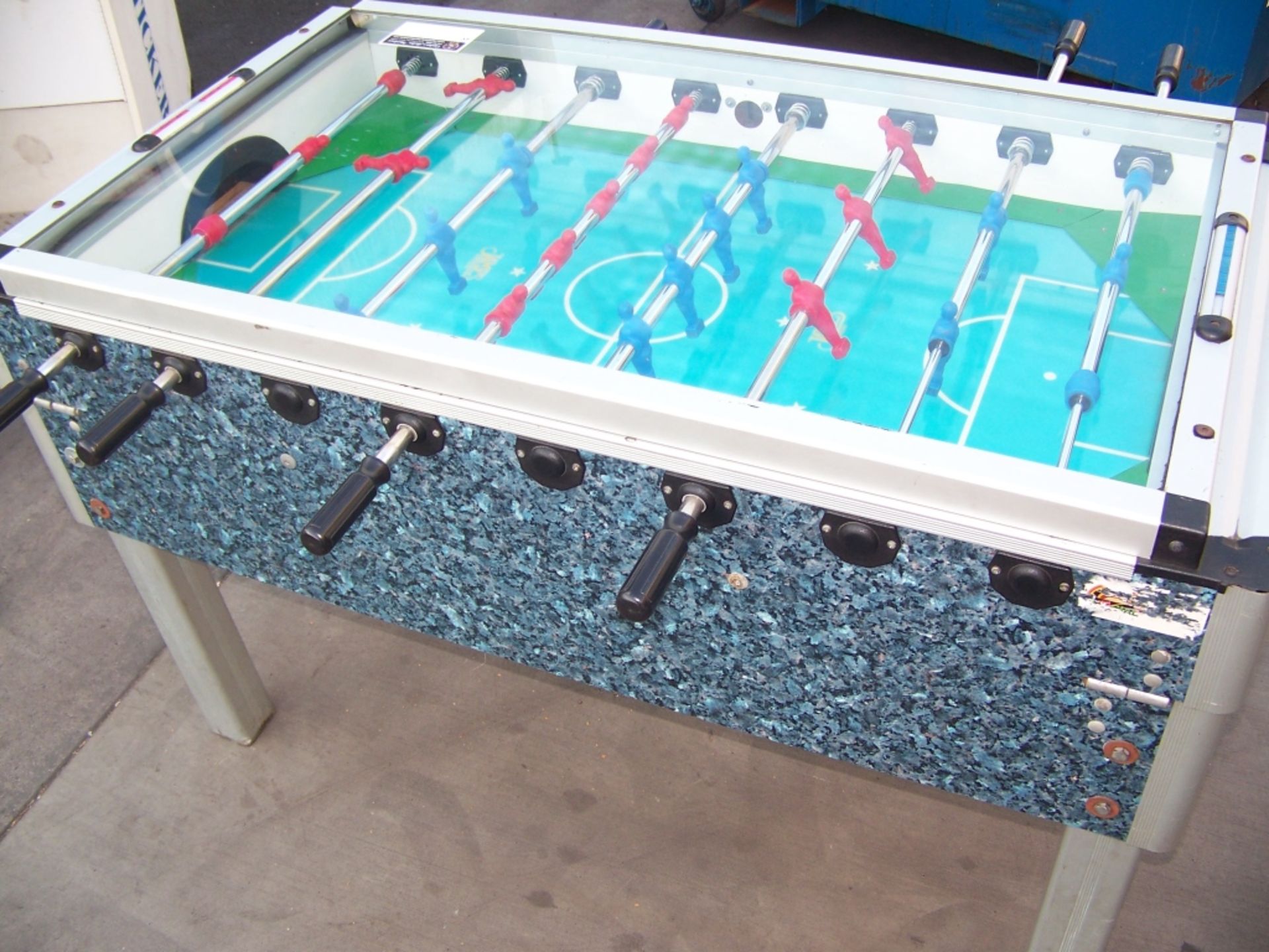 FOOSBALL TABLE GLASS TOP COIN OP JAMES IND. - Image 2 of 4