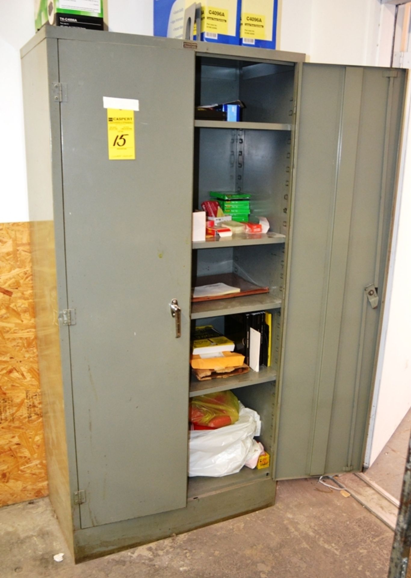 Double-Door Storage Cabinet with Contents