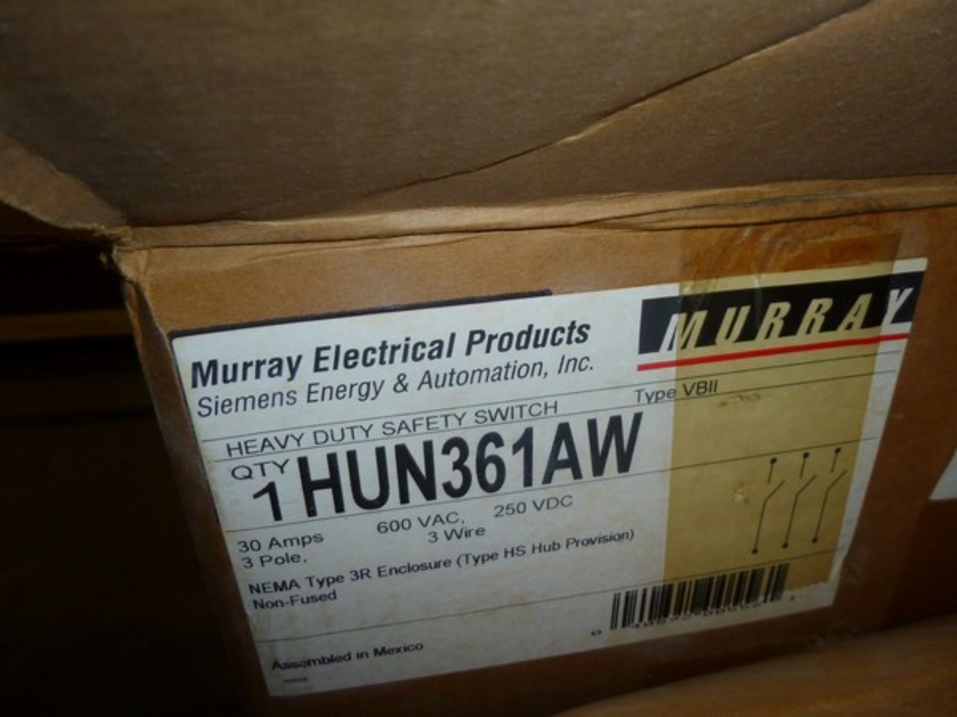 Murray 30amp disconnect 600vac 250vdc model # HUN361AW new in box - Image 2 of 2