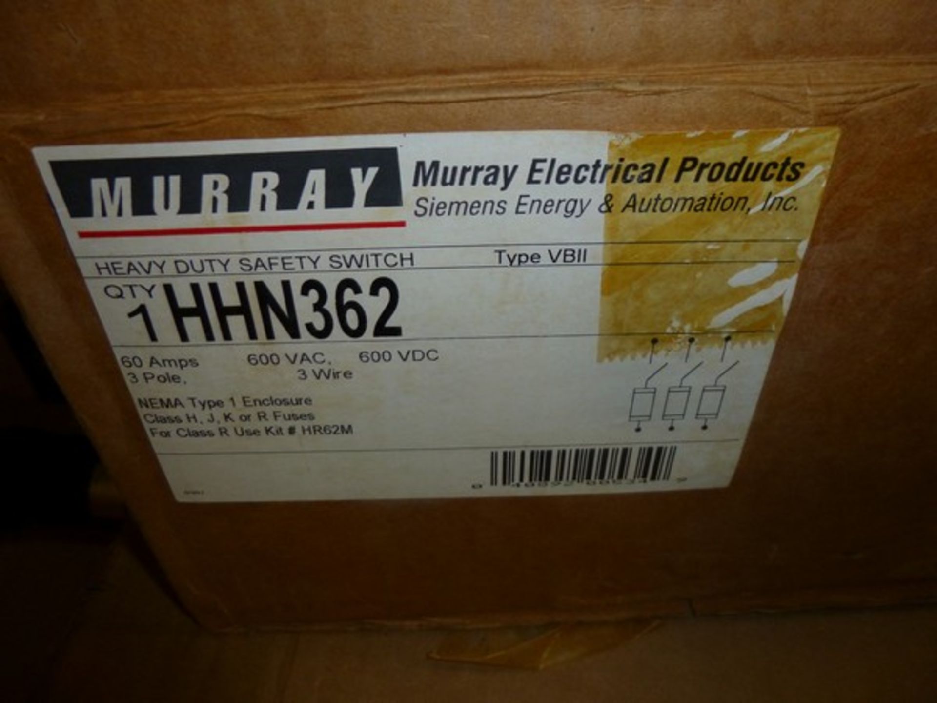Murray 60amp disconeect 600vac 600vdc model # HHN362 new in box - Image 2 of 2