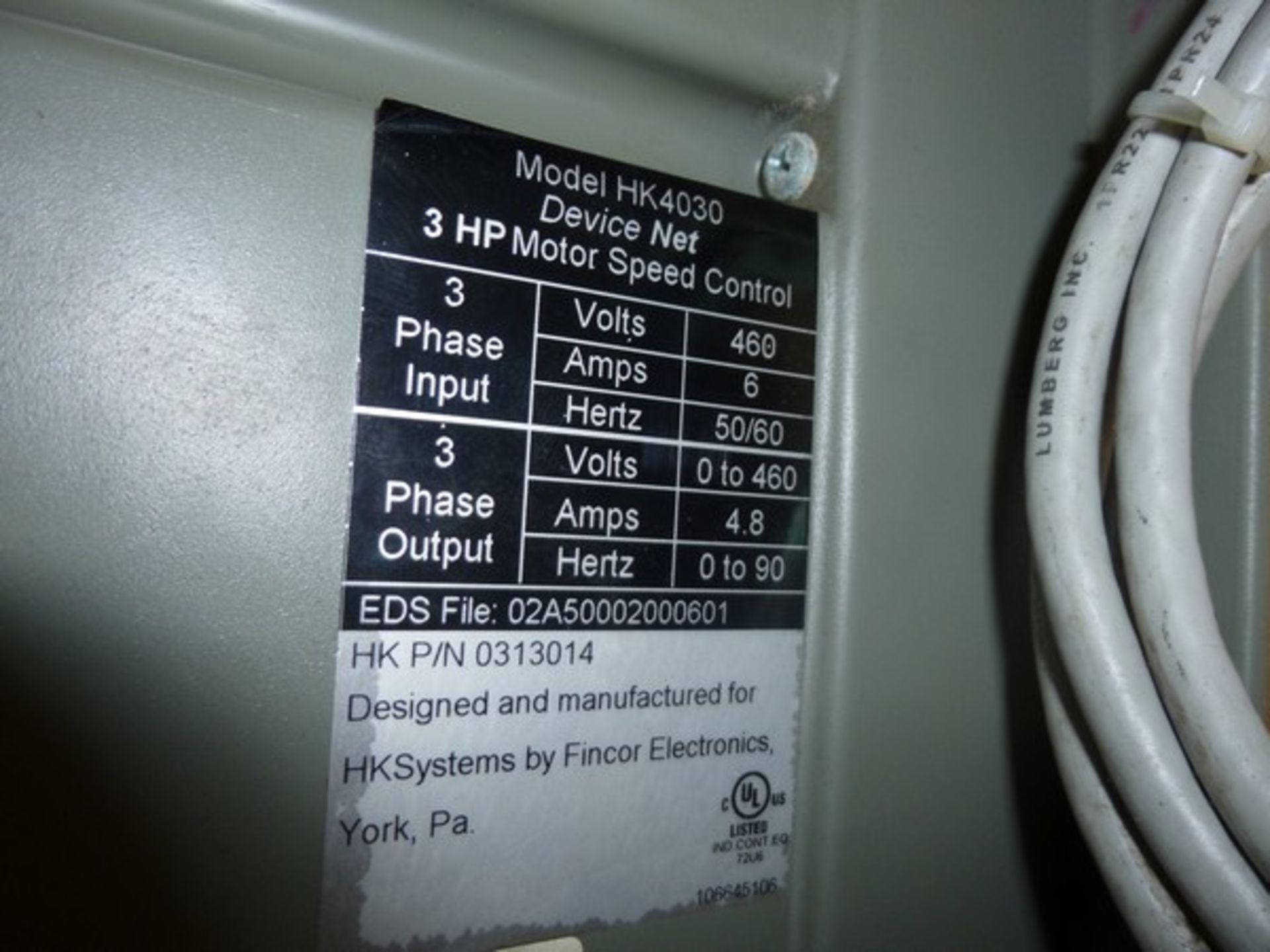 HK Systems Fincor Model HK4030 3hp motor speed control - Image 2 of 2