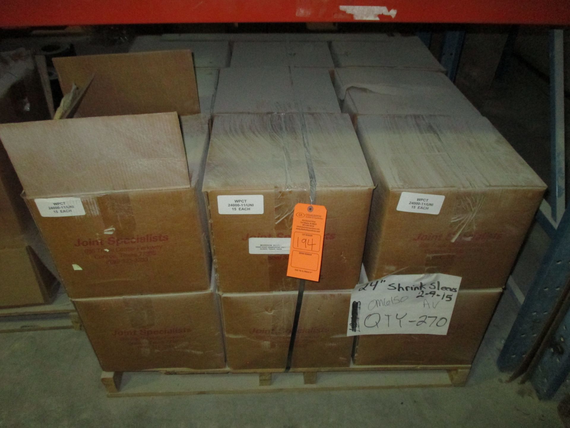 PALLET OF JOINT SPECIALIST 24" SHRINK SLEEVES(LOCATED AT 500 BEARCAT ROAD ALEDO, TX 76008)