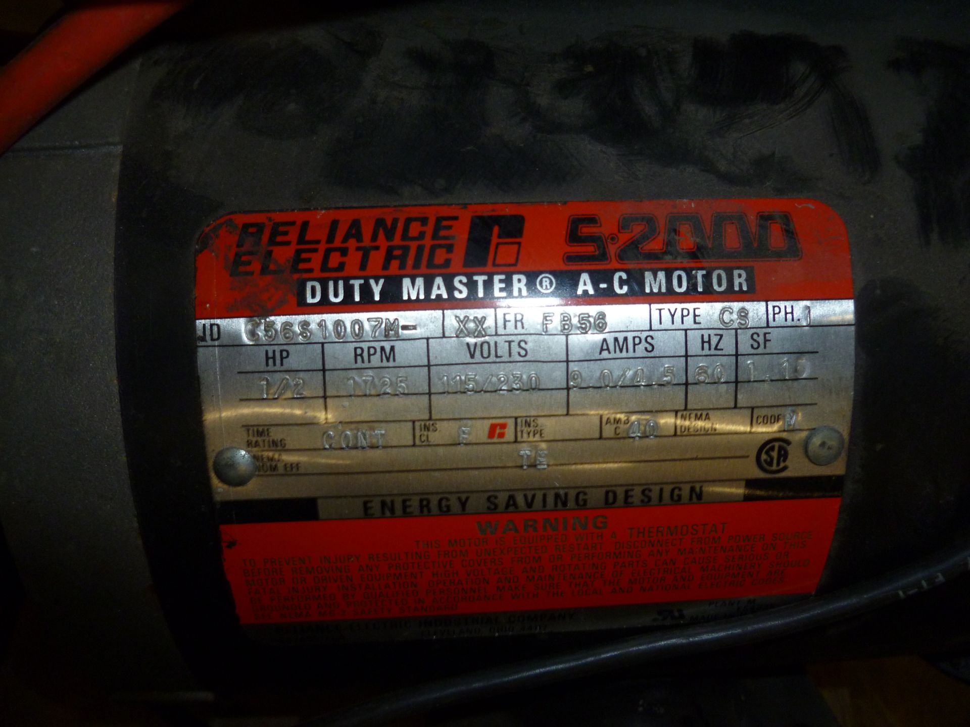 RELIANCE ELECTRIC C56S1007M-XX 1 PH 1/2 HP 1725 RPM 115/230 V DUTY MASTER A-C MOTOR TESTED AND - Image 5 of 6