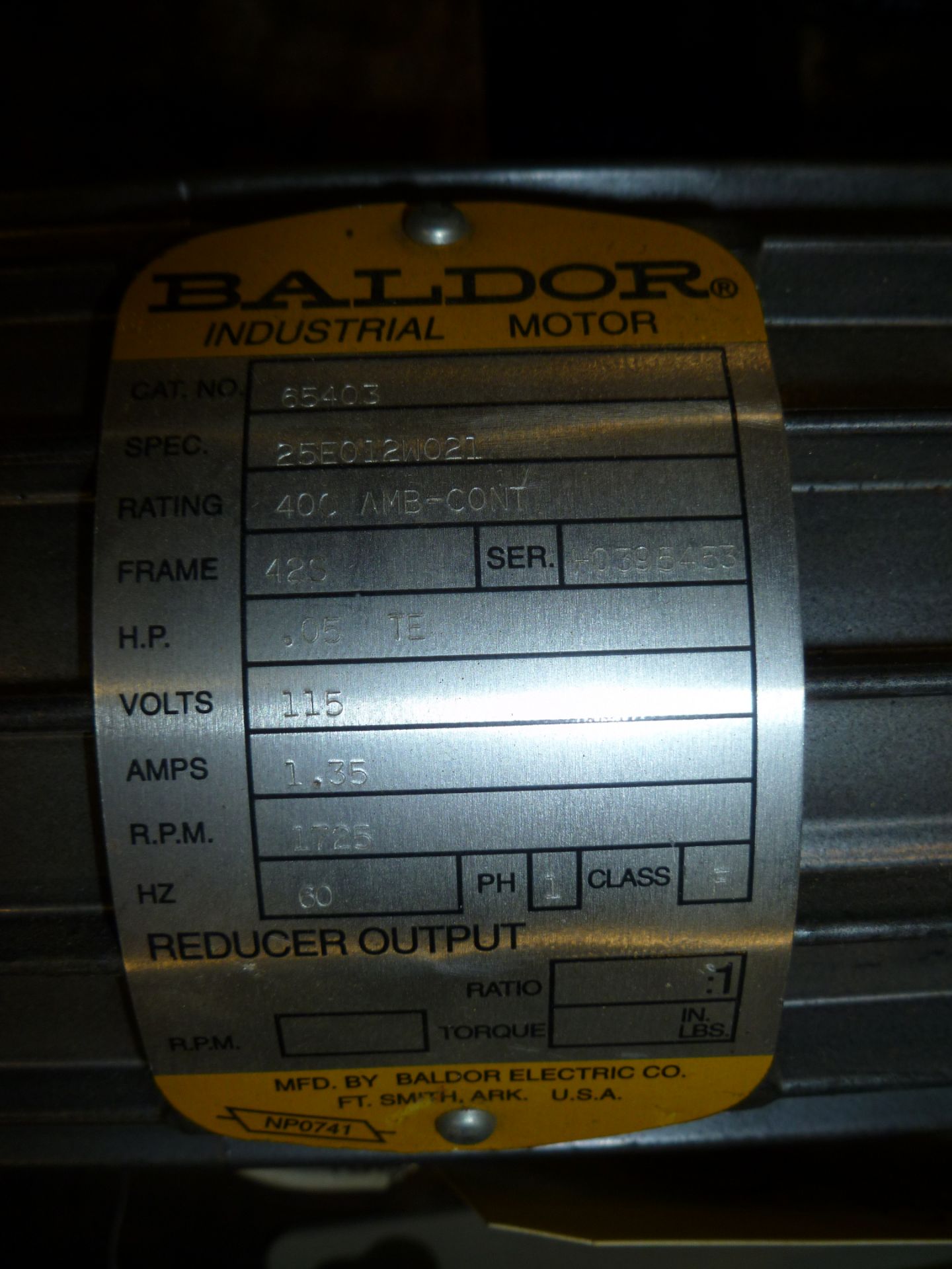 BALDOR 65403 115 V 1.35 AMPS 1725 RPM 60 HZ 1 PH MOTOR (LOCATED AT 6901 ARDMORE AVE. FORT WAYNE, - Image 3 of 6