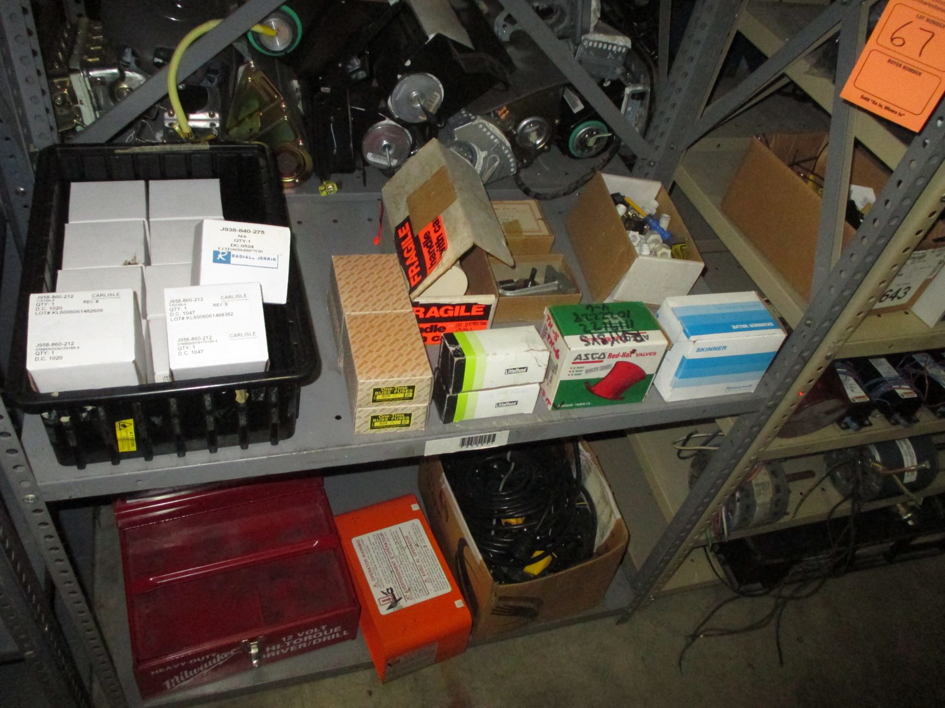 CONTENTS OF SHELF INCLUDING MILWAUKEE TOOL BOX; FOOT CONTROL HOUSING; POWER CORDS; HONEYWELL SKINNER - Image 3 of 3