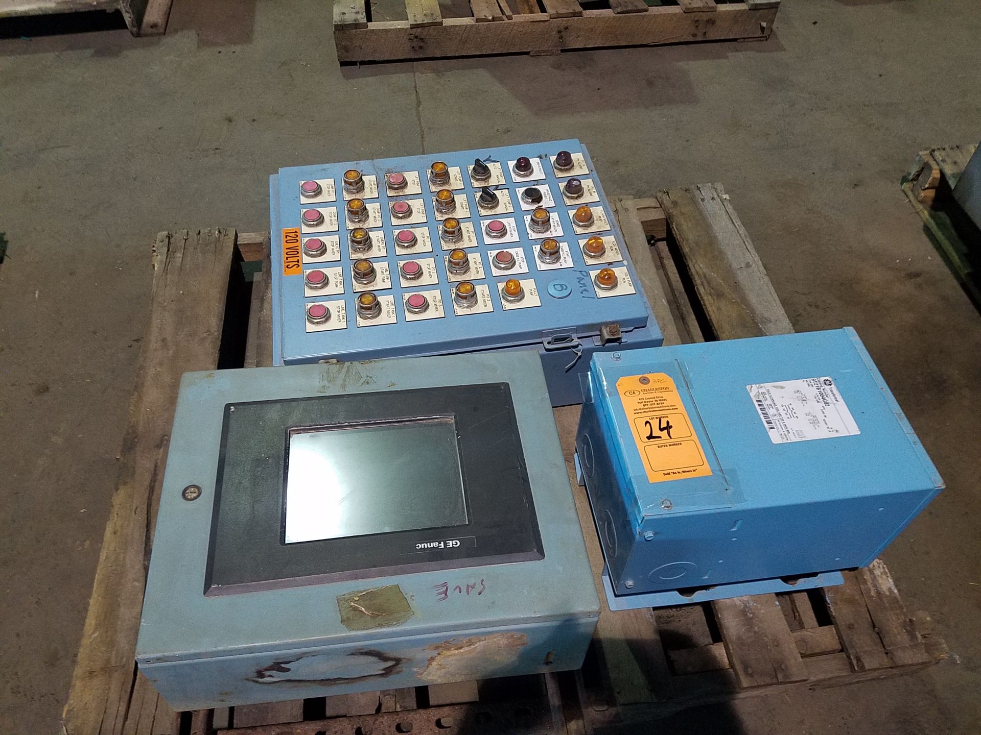 PALLET OF MISC INCLUDING: GE FANUC PANEL CONTROL; GE TRANSFORMER; MODEL# 9T21B1004G02; 5 KVA; TYPE