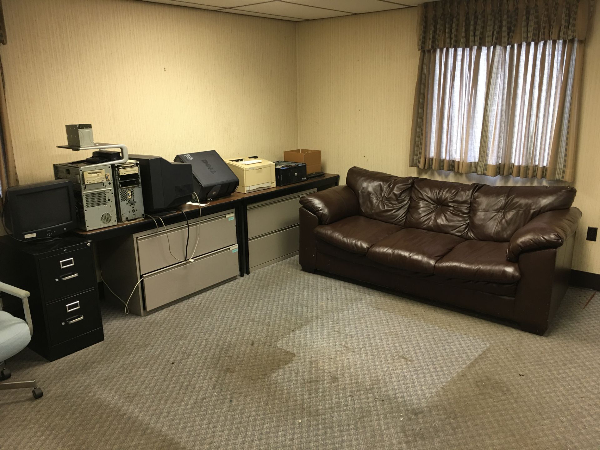 CONTENT OF ROOM INCLUDING LEATHER COUCH, (3) 4-DOOR FILE CABINET (1) 4-DOOR HORIZONTAL FILE