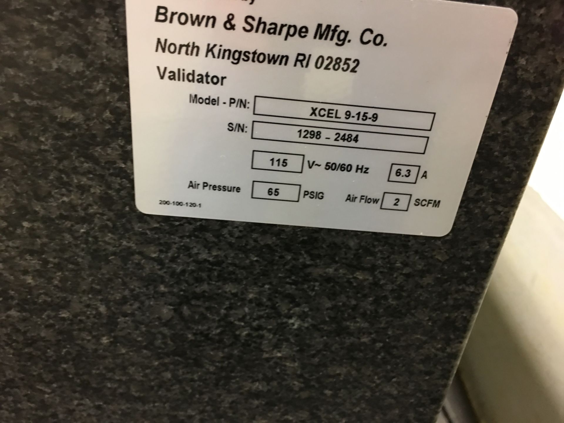 BROWN & SHARPE CMM MODEL XCEL9-15-A S# 1298-2484; 115V/6.3A/65 PSIG, AIR FLOW 2SCFM - Image 4 of 8