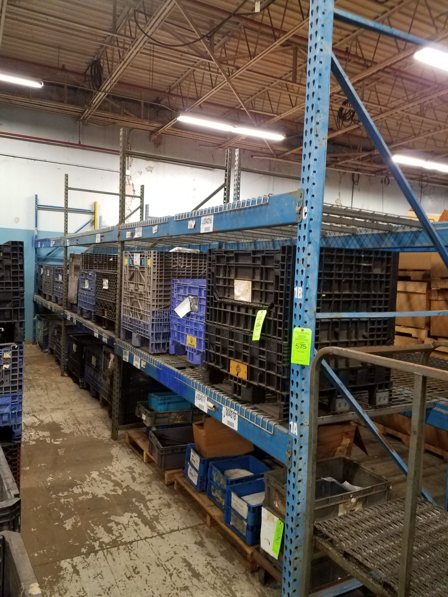 (3) SECTIONS OF 10' PALLET RACKING (4) UPRIGHTS 10' (12) 9' CROSSBARS W/ WIRE DECKING