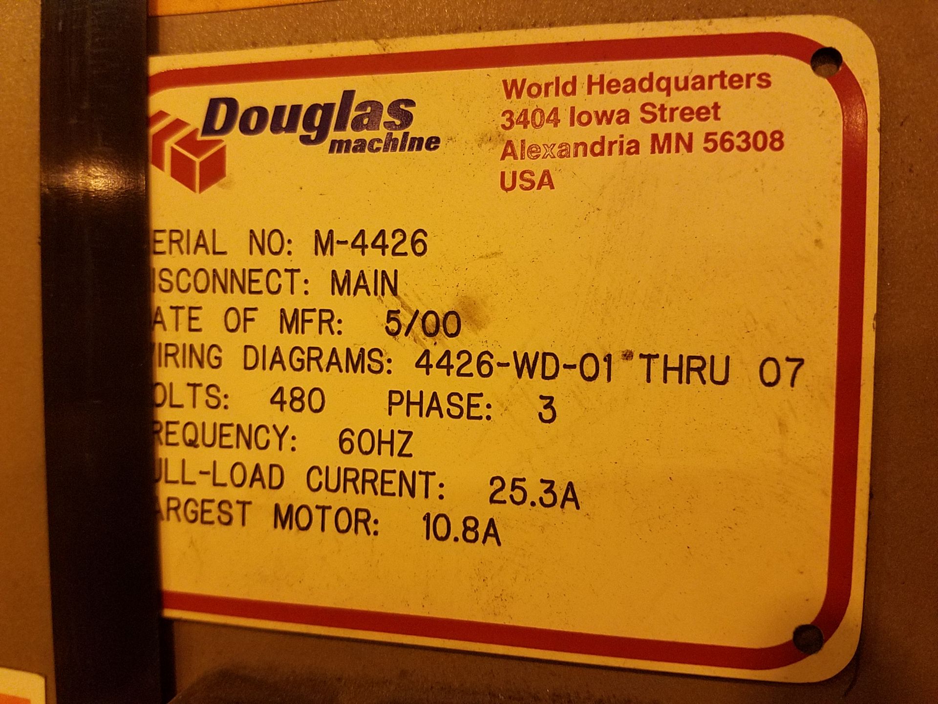 DOUGLAS PACKING MACHING S#M-4426(LOCATED AT 880 MAPLE AVE, CONNEAUT, OH 44030) - Image 2 of 7