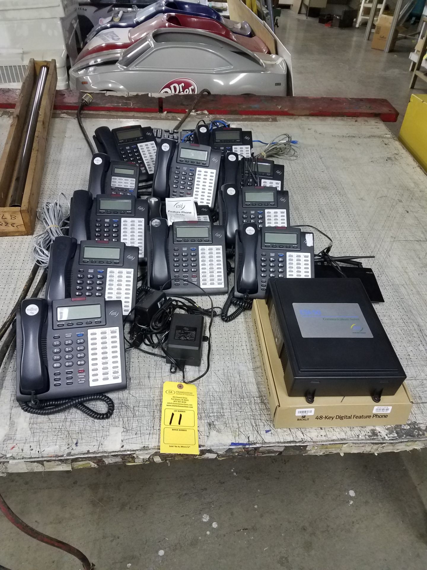 (11) ESI PHONES (1) ESI COMMUNICATION SERVER MODEL-ESI-50 (1) ASUS WIRELESS ROUTER MODEL-RT-N12