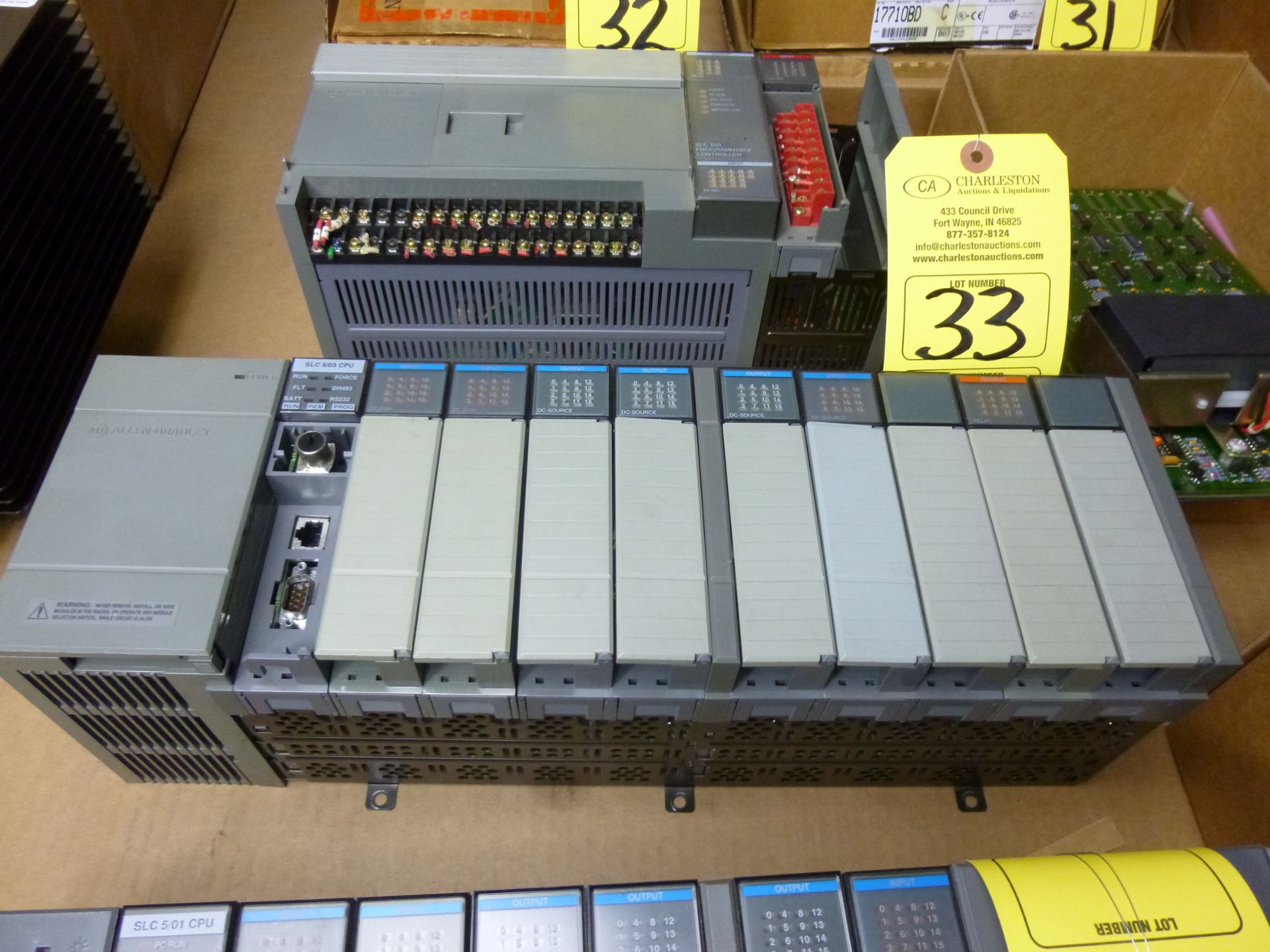 Allen Bradley complete SLC rack includes 1747-L531 ser E rev 8 processor, 1746-P2 power supply,