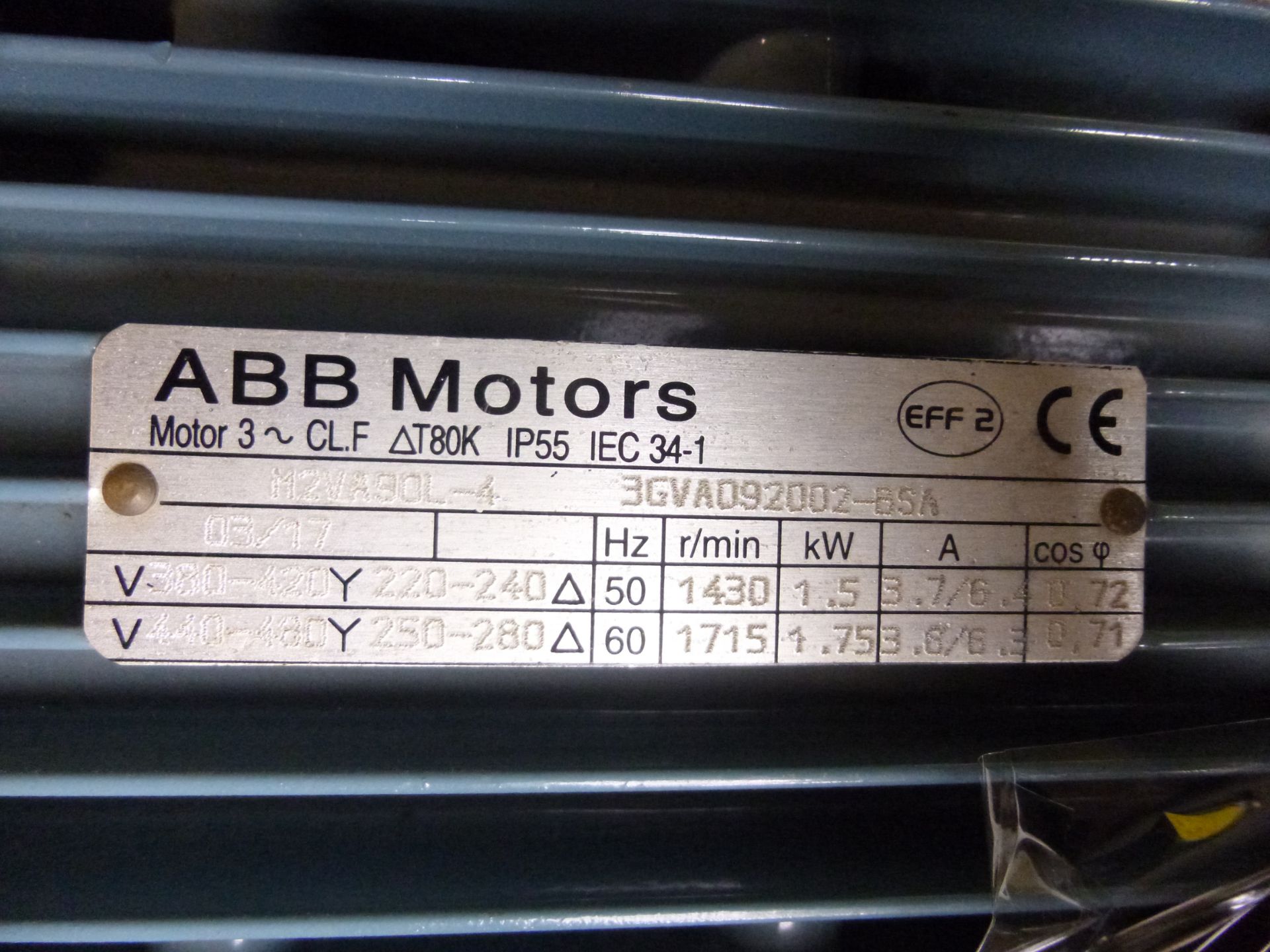 ABB Motors M2VA90L-4 3GVA092002-B5A, NEW fan cover on end is dented. Shipping can be prepared for - Image 2 of 2