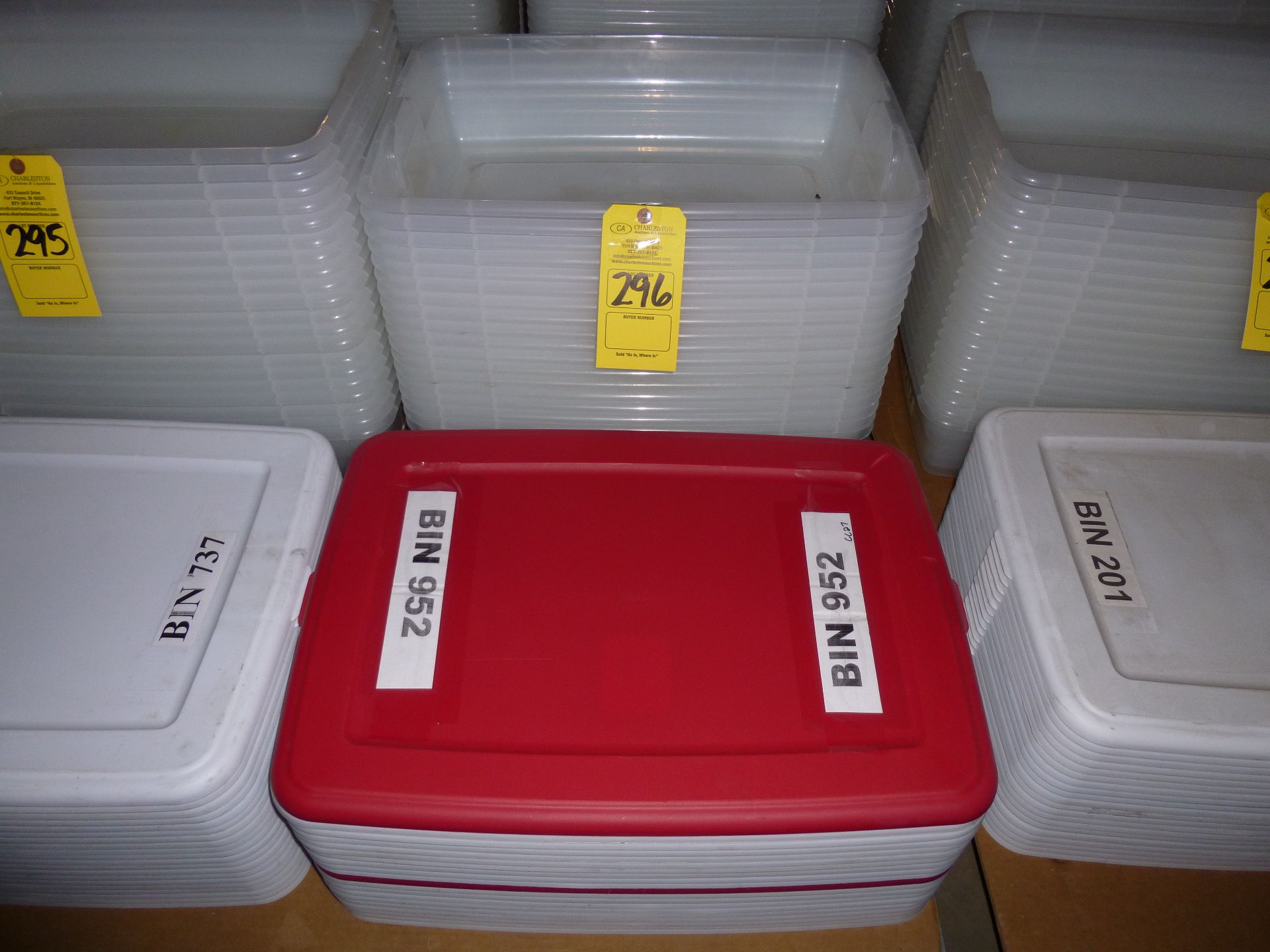 Qty 20 - storage bins 28 quart size with lids. Shipping can be prepared for either ground package or
