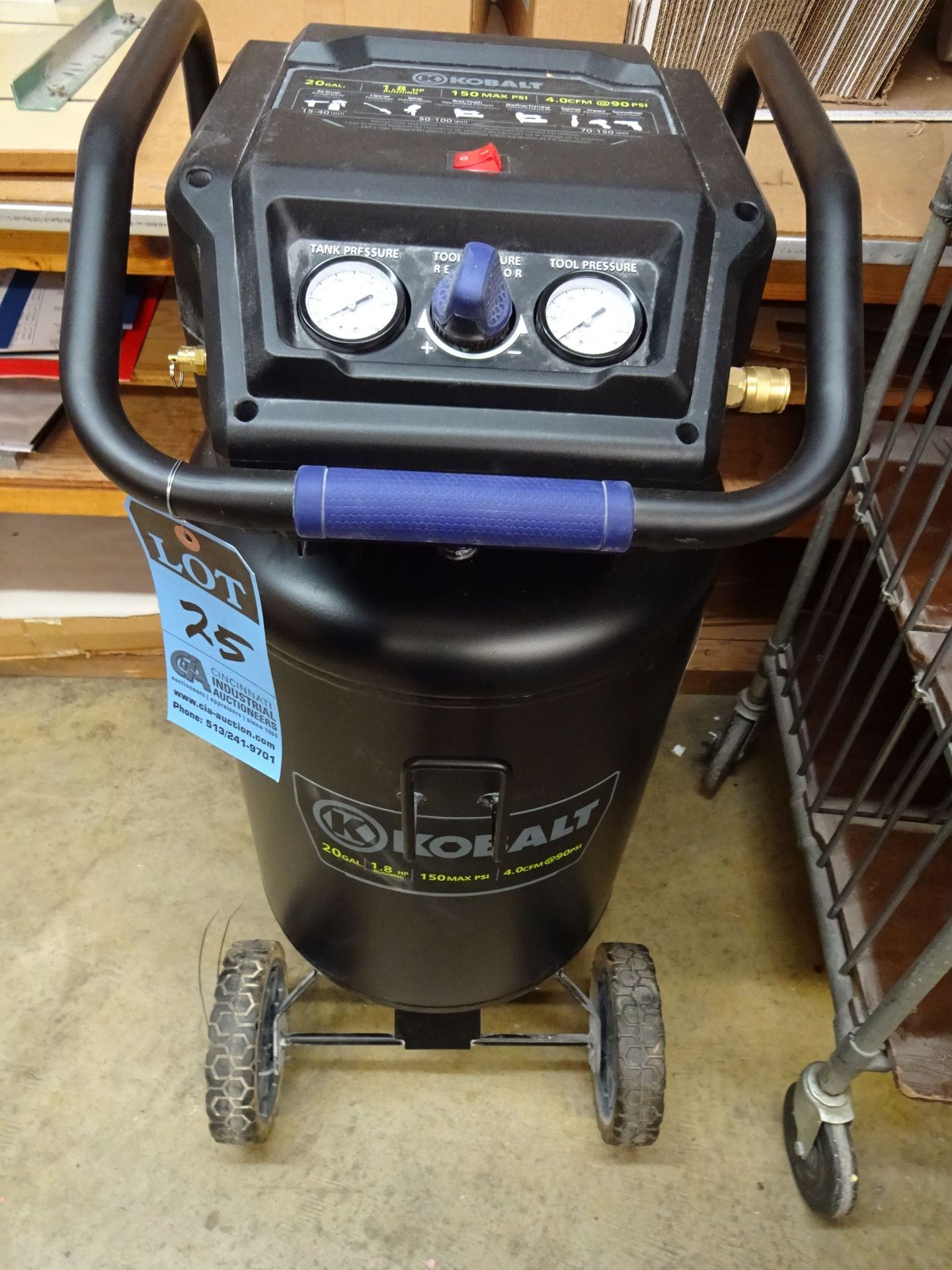 20 GALLON, 1.8 HP, 150 PSI MAX, 4.0 CFM KOBALT VERTICAL TANK MOUNTED AIR COMPRESSOR