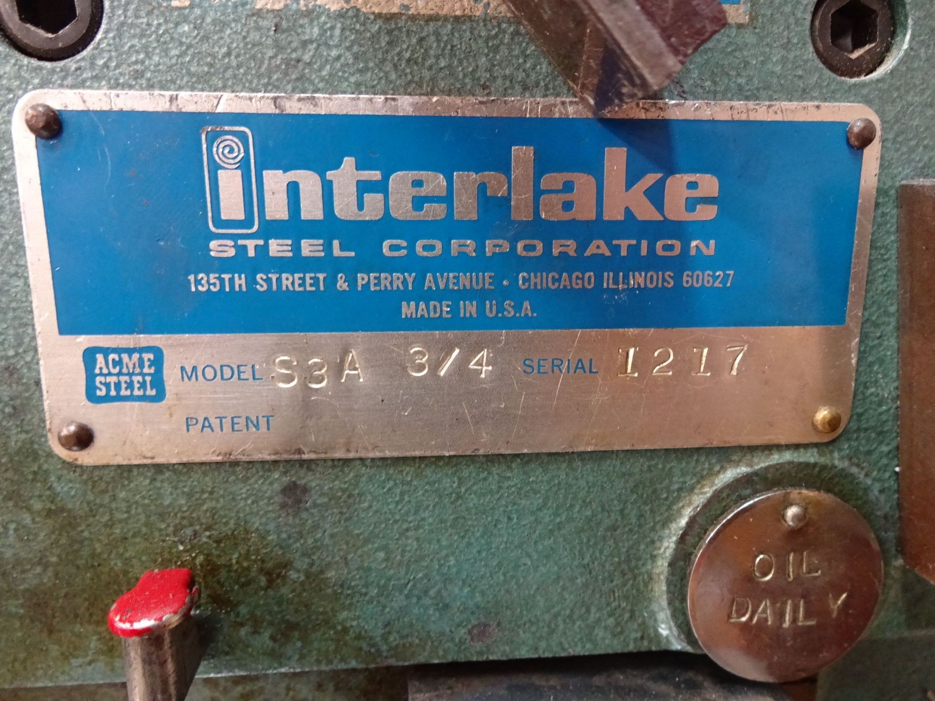 INTERLAKE MODEL S3A 3/4 SINGLE HEAD STITCHER; S/N 1217 - $75.00 LOADING COST DUE DIRECTLY TO BOGNER - Image 3 of 4