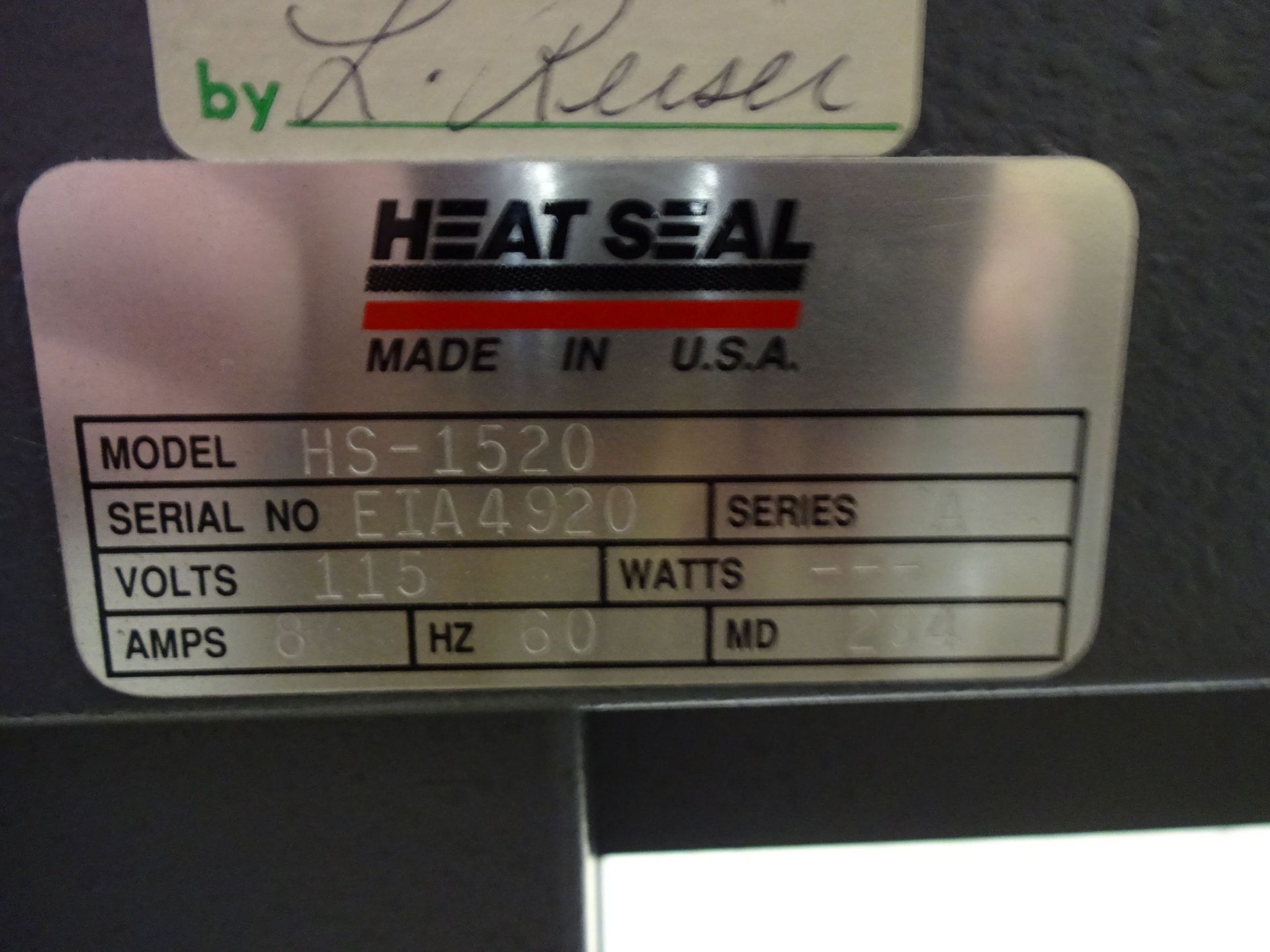 15" X 20" HEAT SEAL MODEL HS-1520 "L-BAR" SEALER; S/N EIA4920 WITH 26" LONG X 15" WIDE X 8" HIGH - Image 8 of 8