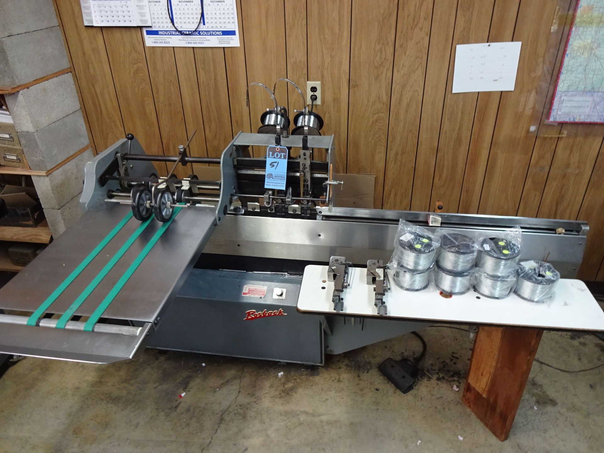 ROSBACK 2-HEAD MODEL 201 STITCHER; S/N 20175485, WITH (2) EXTRA STITCHING HEADS - $150.00 LOADING